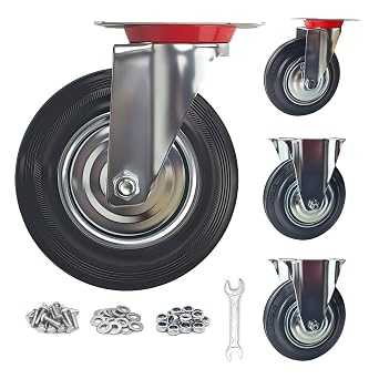 8 Inch Heavy Duty Casters Wheels Set of 4, Large 3200lbs Swivel Rubber Wheel Outdoor Castors, Industrial Casters for FurnitureWorkbenchDollyCartTrolleyChicken Coop 2 Swivel & 2 Rigid