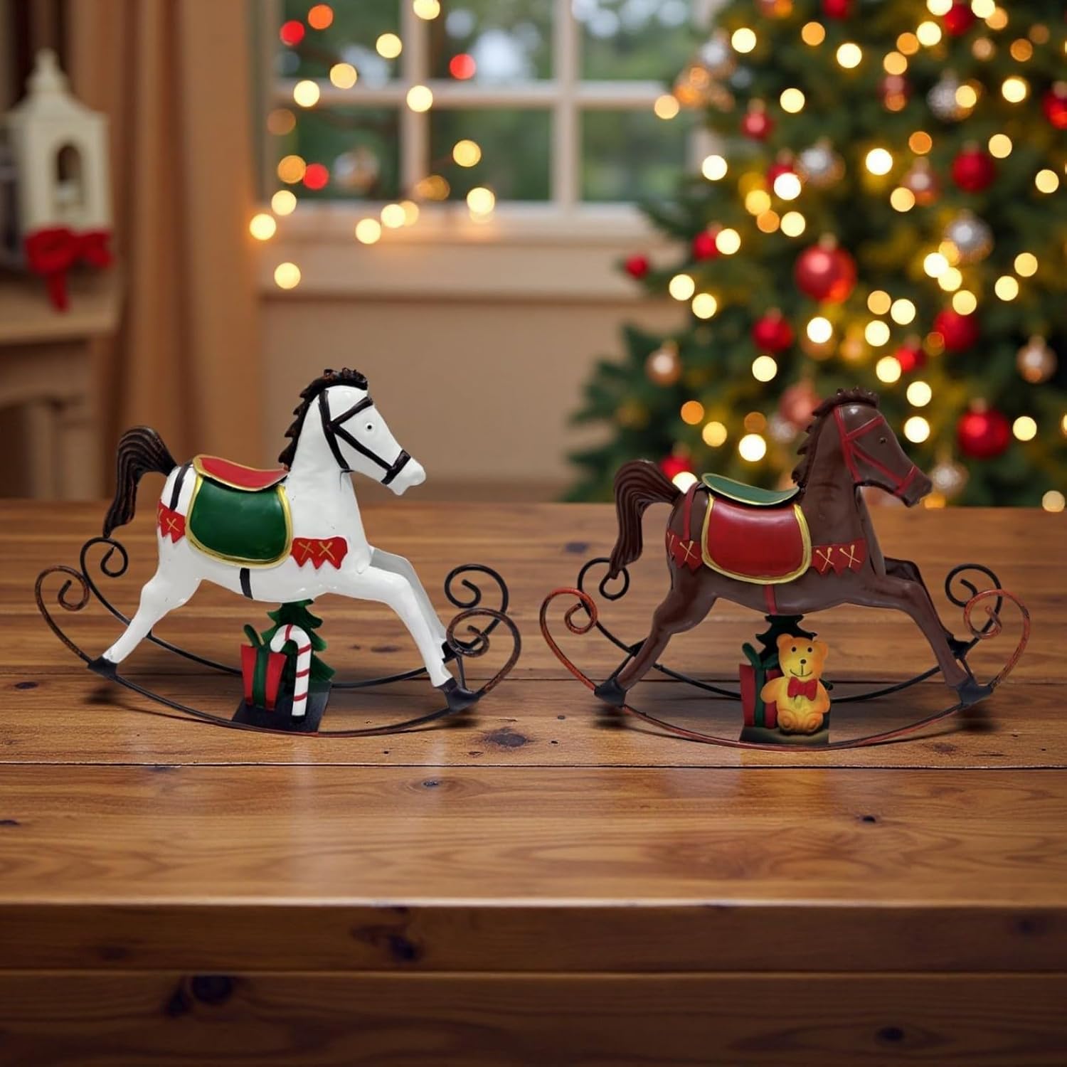 Elegant Iron Animal Sculpture Festive Home for Christmas Party Tabletop Shelf Display 30cm X 22cm Rocking Horse Centerpiece