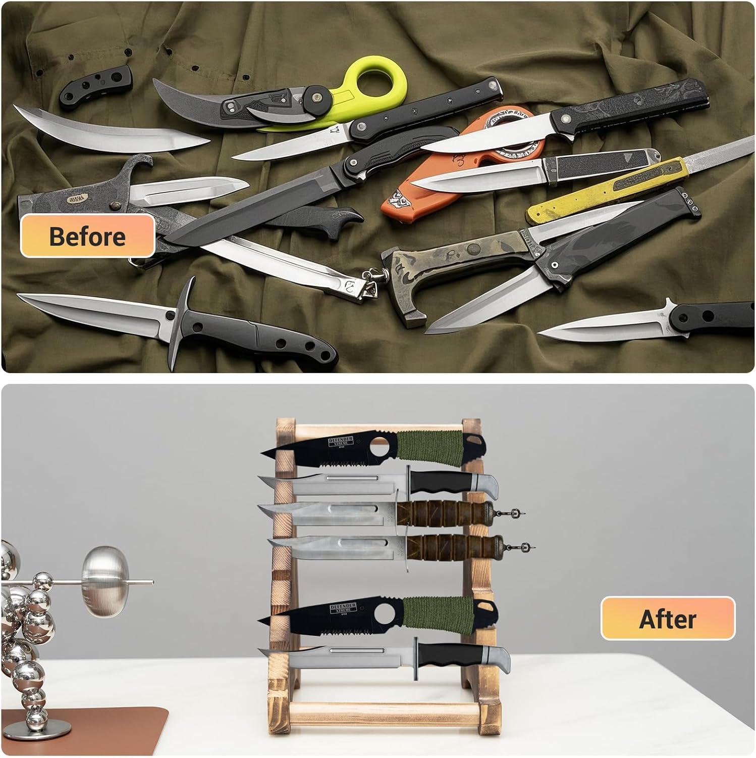 Knife Display Stand,Wood 8 Tier Knife Block,Wooden Fixed Knife Collection Display Stand Holder,for Knife Rustic Tactical & Survival Knives Cabin Home Decor image 2