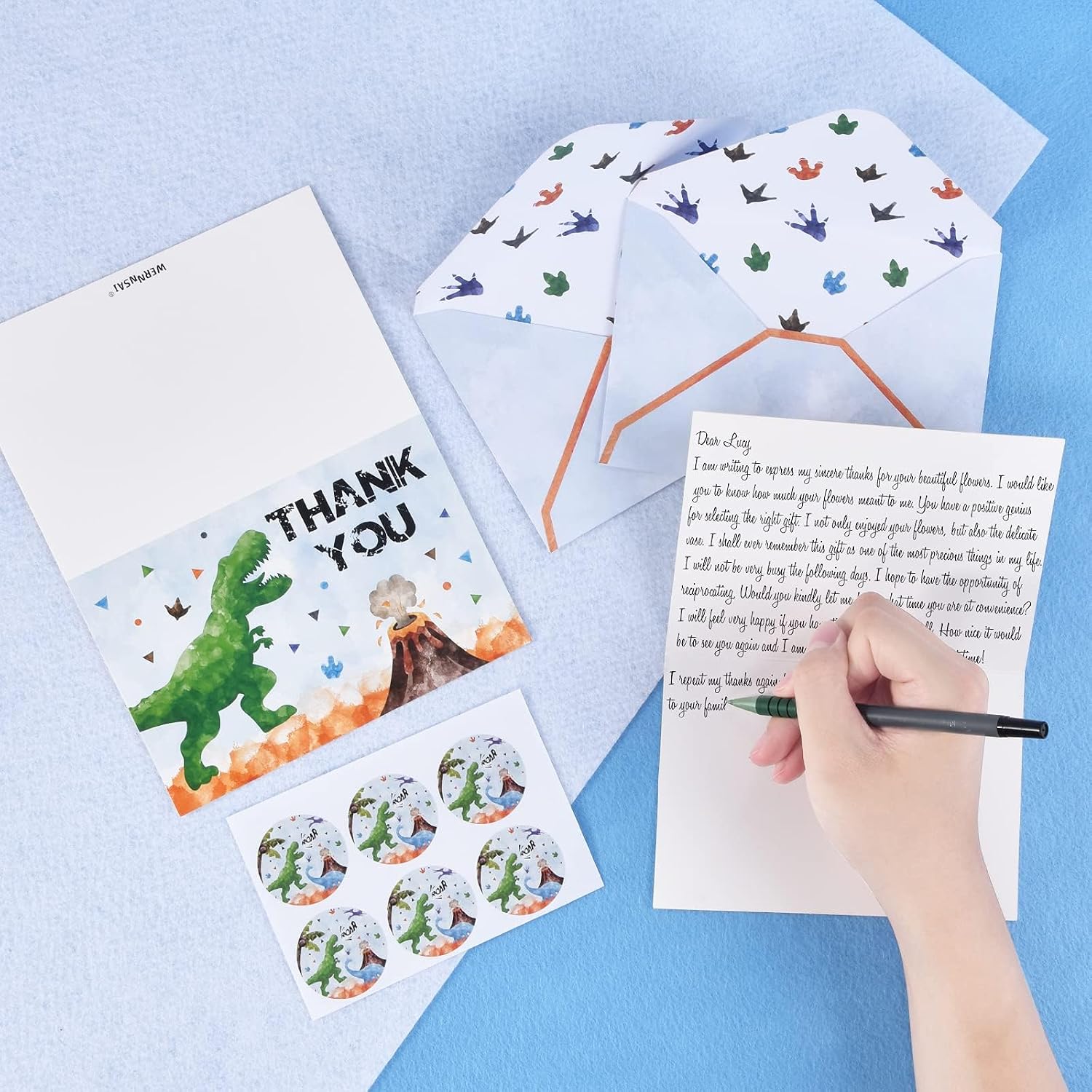 WERNNSAI 24 PCS Dinosaur Thank You Cards -Dinosaur Party Decorations Kids Thank You Cards with Envelopes Stickers Dino Birthday Note Card for Boys Birthday Baby Shower 4'' X 6''