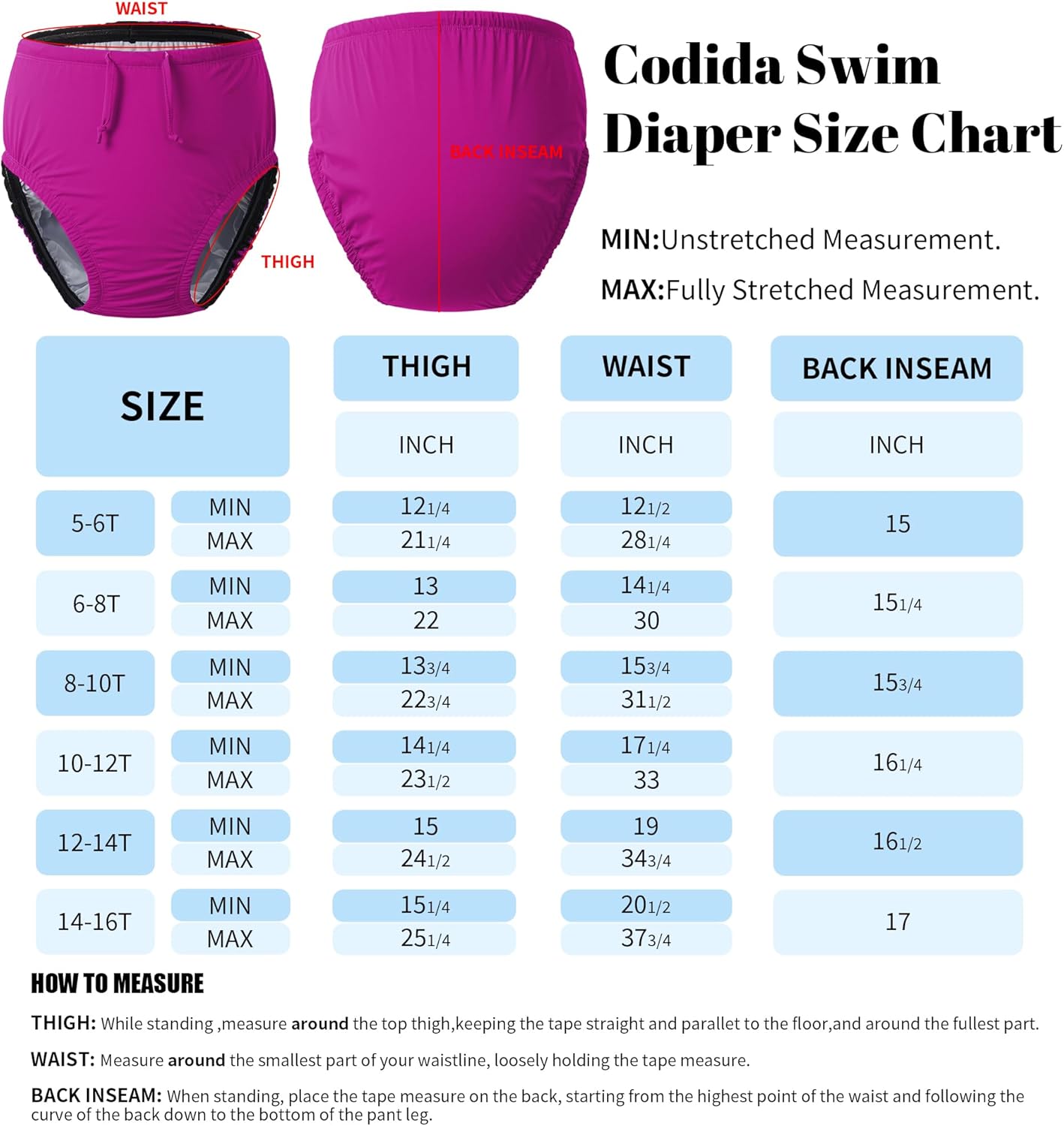 3T to Youth Reusable Swim Diaper Washable Incontinence Underwear for Special Needs Kids Waterproof Covers(Pink,5-6) - Image 5