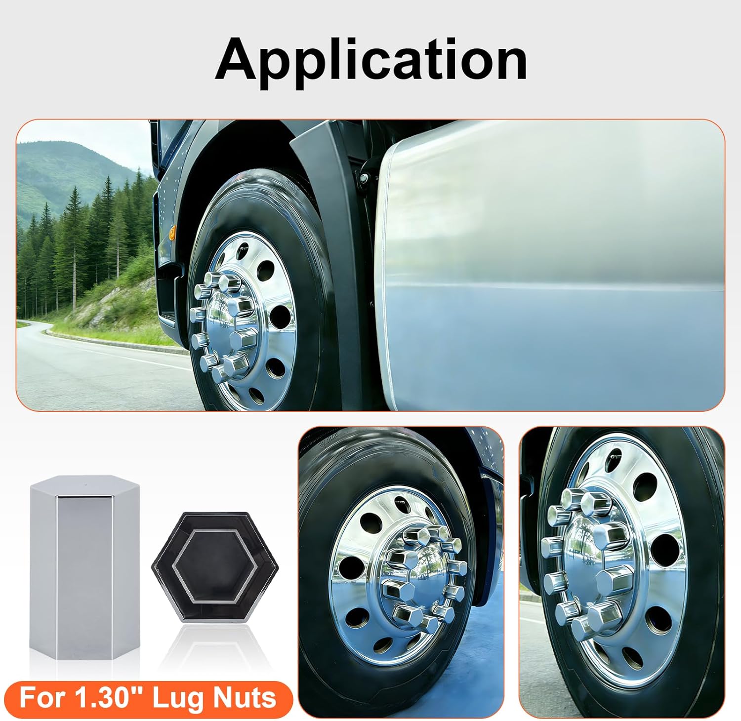 33mm x 3 1/2" Lug Nut Cover ABS Chrome Plastic Rhomboid Nut Cover, Push-On fit Hub Piloted Wheels, Complete Axle Cover Kits, Lug Nut Covers for Semi Trucks Trailers, 20 Pack