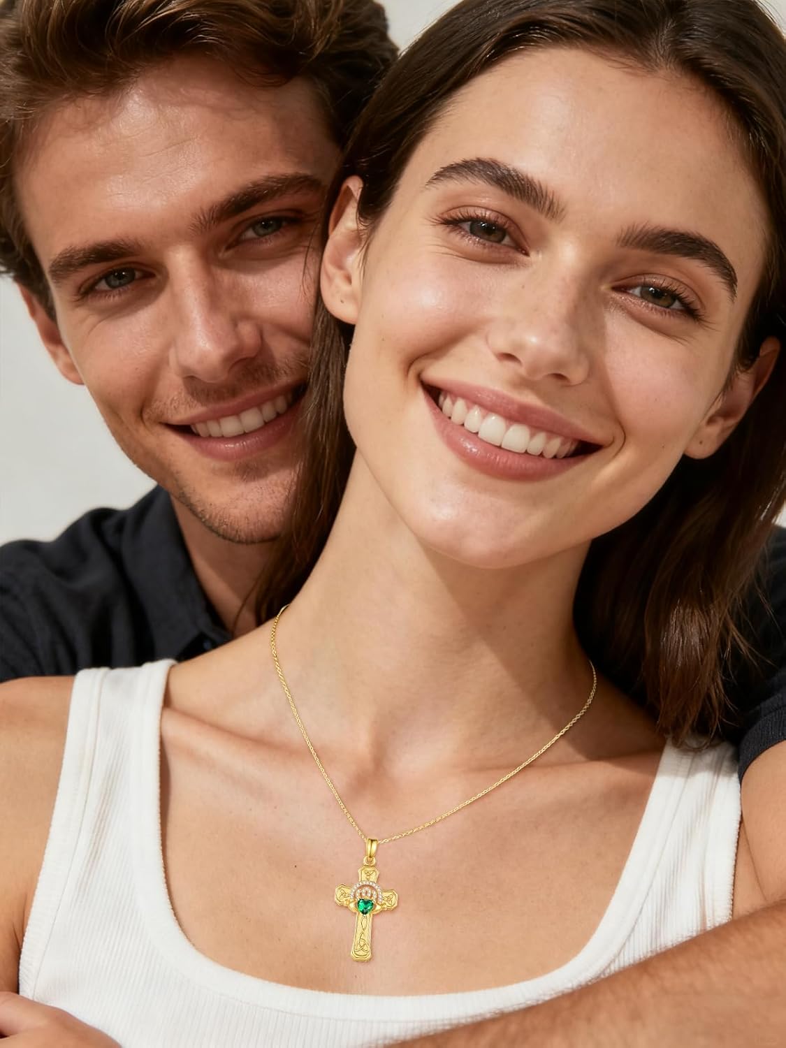 14K Gold Claddagh Cross Necklace for Women, Birthstone Celtic Knot Irish Cross Pendant Necklace Jewelry, Valentines Mothers Day Birthday Gifts for Her Mom Wife Girlfriend - Image 5