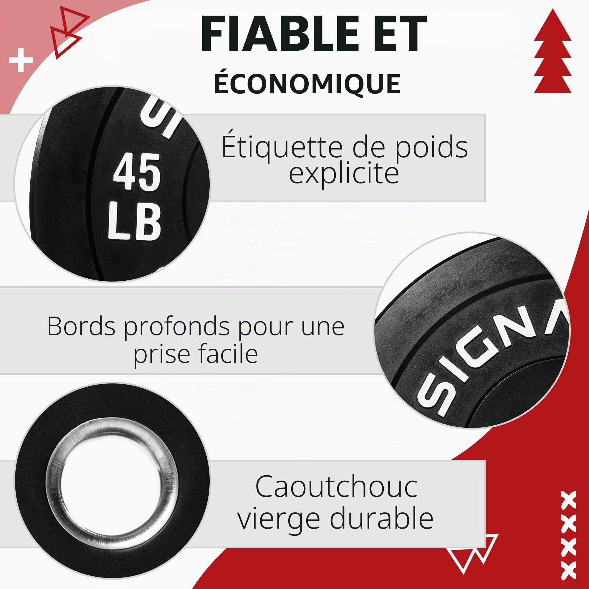 Fitvids Plaques de pare-chocs olympiques de 5,1 cm pour la musculation et l'haltérophilie, par paires, ensembles ou ensembles avec haltères de 2,1 m, plusieurs options