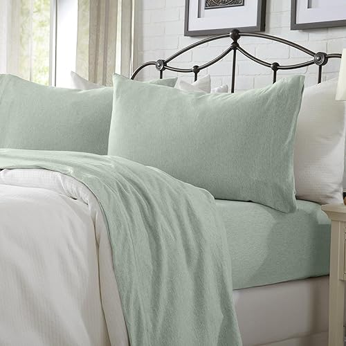 Great Bay Home - Juego de 4 piezas de sábanas de algodón extrasuave tamaño matrimonial, transpirable, suave, cómodo y acogedor, sábanas color verde