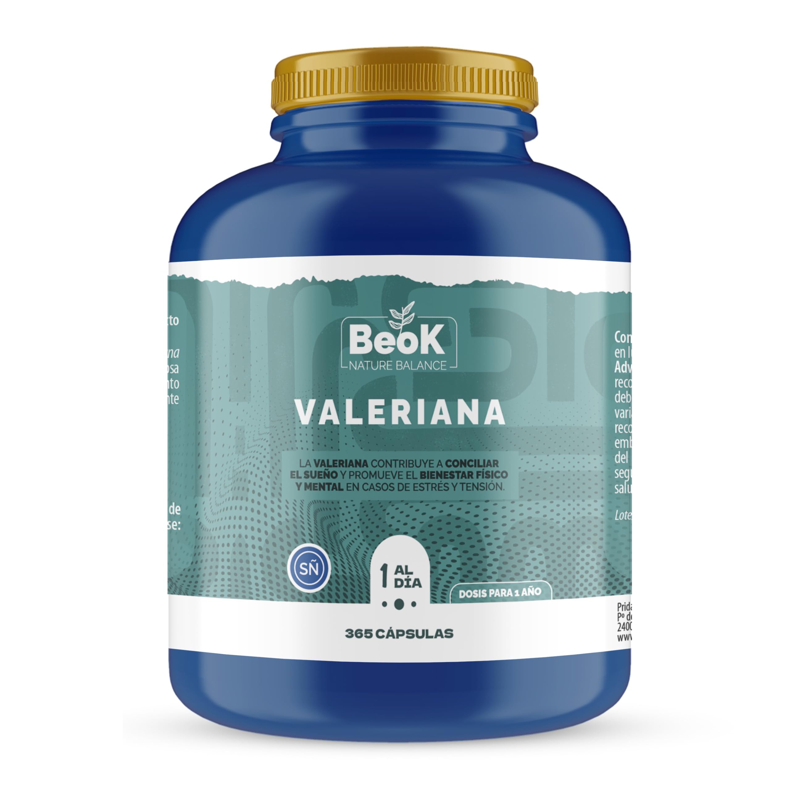 BEOK Valeriana 365 Cápsulas – 200 mg por Dósis Diaria – Suplemento para Conciliar el Sueño y Aliviar el Estrés – Relajación, Descanso, Bienestar Físico y Mental – Suministro para 1 Año