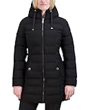 Women's 3/4 Stretch Puffer Jacket with Fur Hood and Half Back