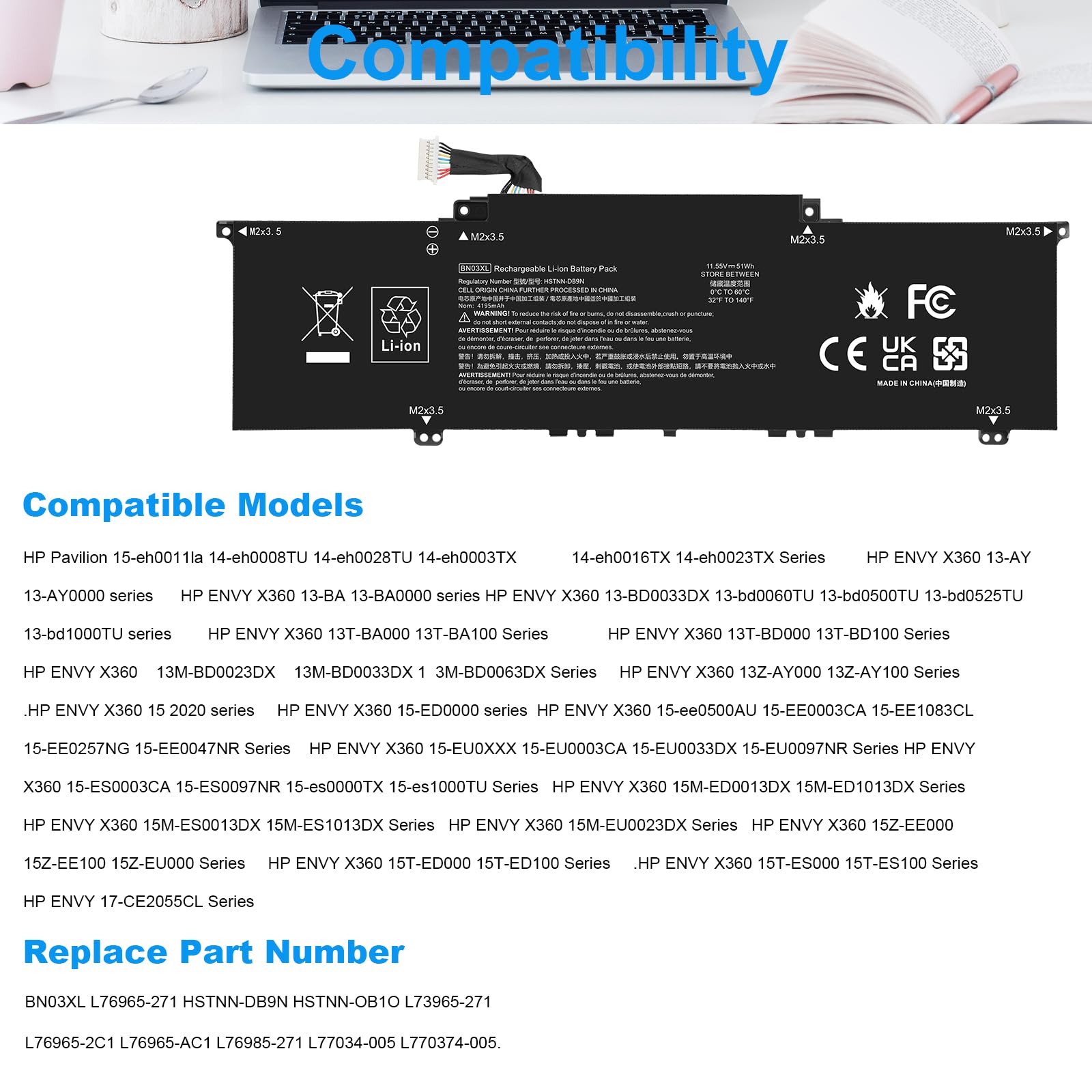 51Wh BN03XL Batterij voor HP Envy X360 13-AY 13-AY0000 15 2020 Series