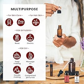 yethious Rose Essential Oil Jasmine Essential Oil for Diffuser, Hair, Skin, Body, Face, Perfume, Soap, Candle Making Rose Fragrance Oil Set Jasmine Oil Organic 2 X 10ML