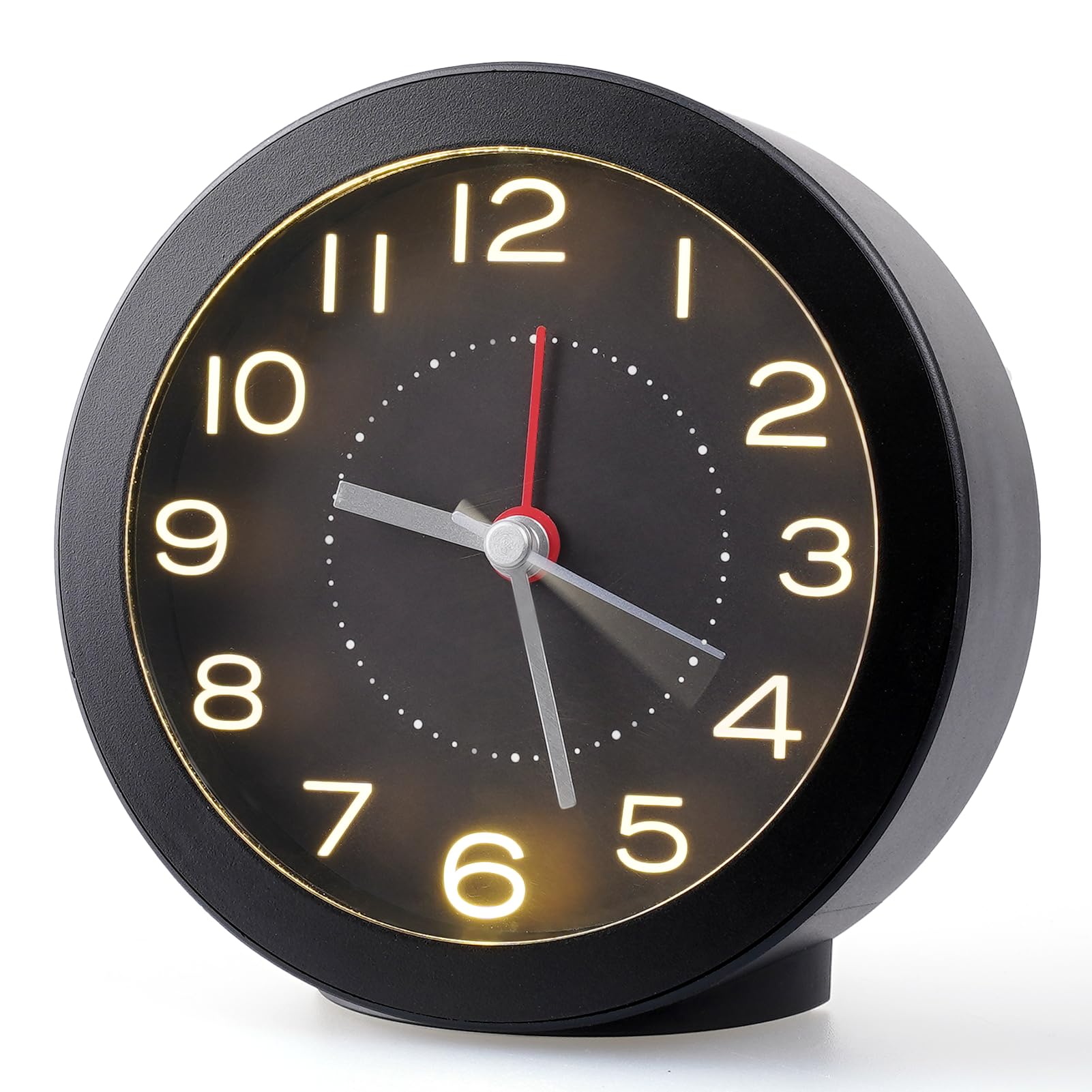 Voniobuy Wecker analoger ohne Ticken mit Nachtlicht, Leiser Wecker mit 4min Snooze, Batteriebetrieben (Inkl.2X AA), Moderner Analogwecker für Schlafzimmer, Büro, Matte Schwarz