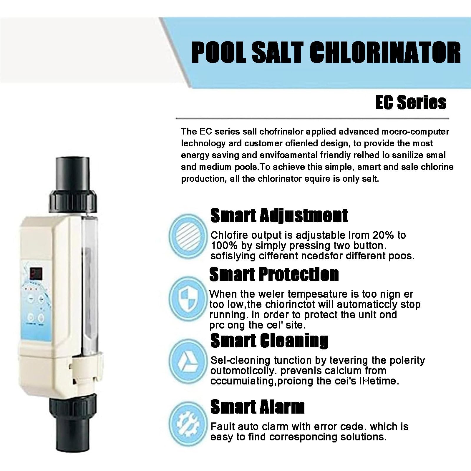 Système générateur de chlore salé, chlorinateur électrolytique 20 g/h pour piscines creusées et spas, compatible avec les piscines jusqu'à 85 m³