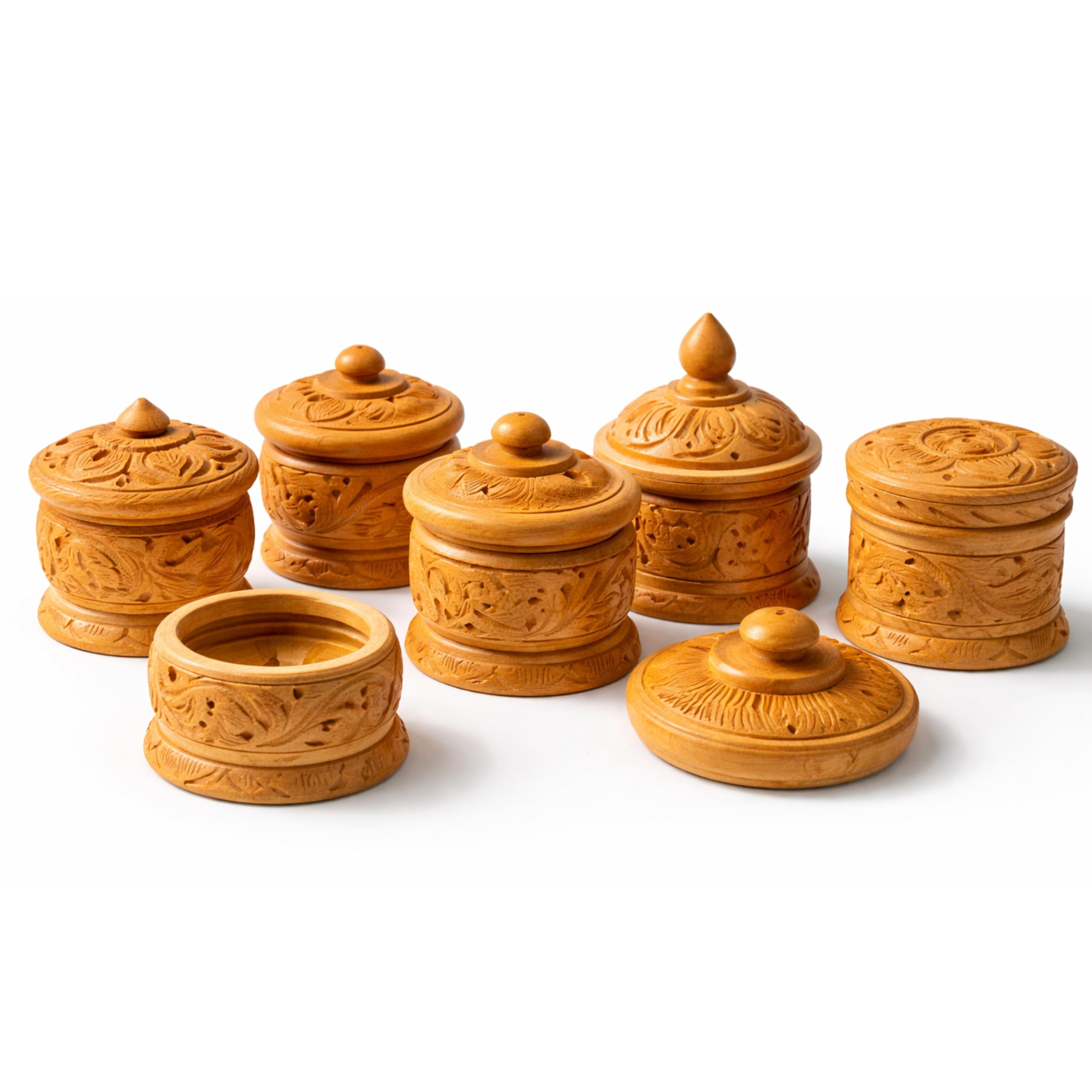 Hand Carved Wooden Haldi Kumkum Box Set for Pooja, Haldi, Kumkum & Small Storage | Traditional Puja Container with Lid | Natural Wood Decor Return Gift for Festivals & Weddings | Pack of 2.-image-20