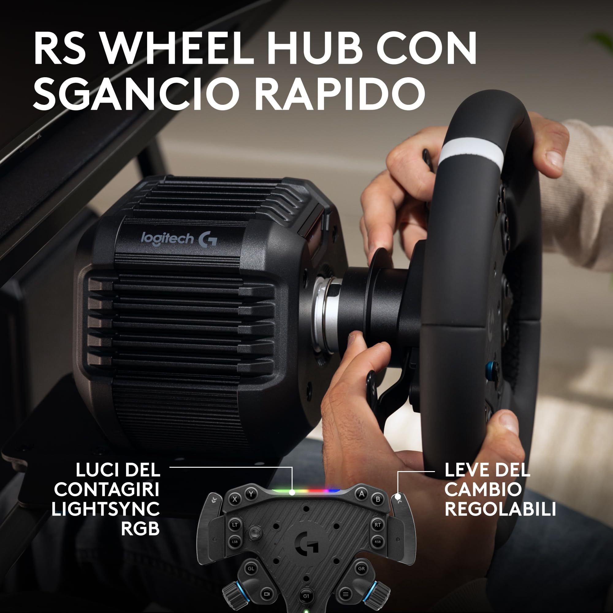 Logitech G RS50 System, set da corsa di simulazione a 3 pezzi | Base volante RS50, trasmissione diretta 8 Nm, RS Wheel Hub, 13 pulsanti, RS Round Wheel 28 cm - PS5/PS4/PC - Nero