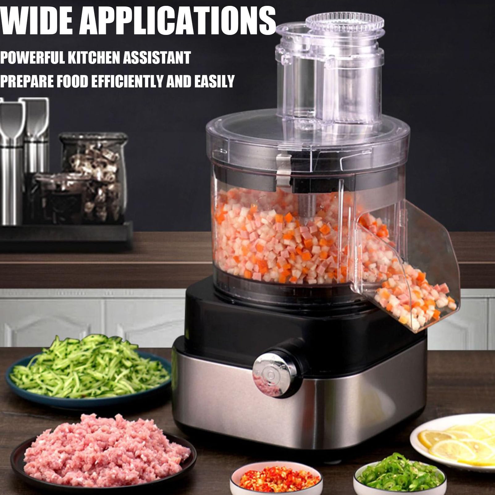 Picadora Eléctrica de Alimentos para Cortar Verduras de 600 W con Múltiples Moldes para Cortar en Cubitos, con Carne Molida/Cortada en Cubitos/Rallada/Rebanada