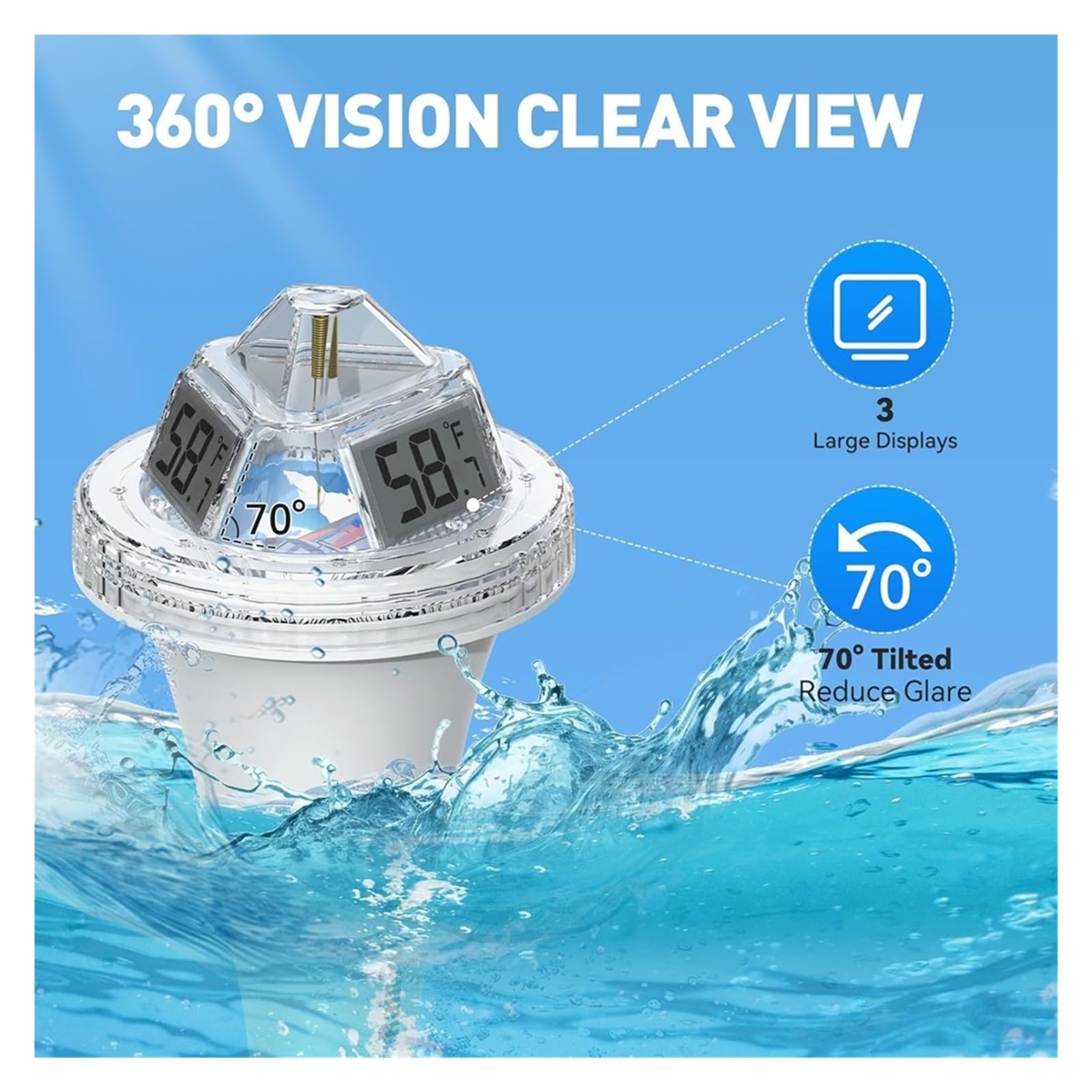 Termometr Do Wody Bezprzewodowy Termometr Basenowy Z Funkcją Przeciwmgielną 360° LCD IP68 Wodoodporny Cyfrowy Pływający Czujnik Temperatury Wody W SPA