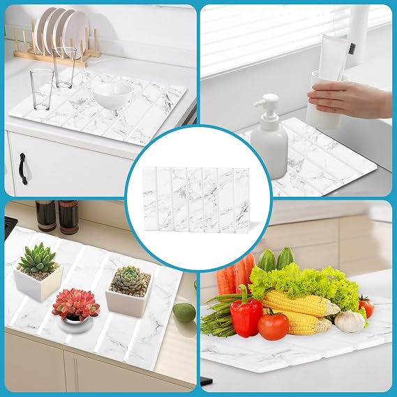 Stone Drying Mat for Kitchen Counter, Collapsible Stone Dish Drying Mat Absorbent Diatomaceous Earth Mats Quick Dry Kitchen Stone Drying Mat for Dishes Bottles Cups Jars 39x30cm