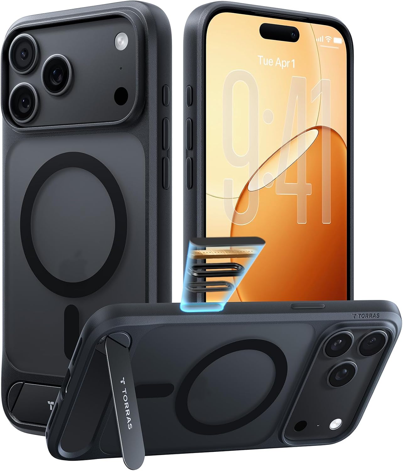 TORRAS Stronger Magnetic & Seamless Stand for iPhone 18 Pro Max Case Black