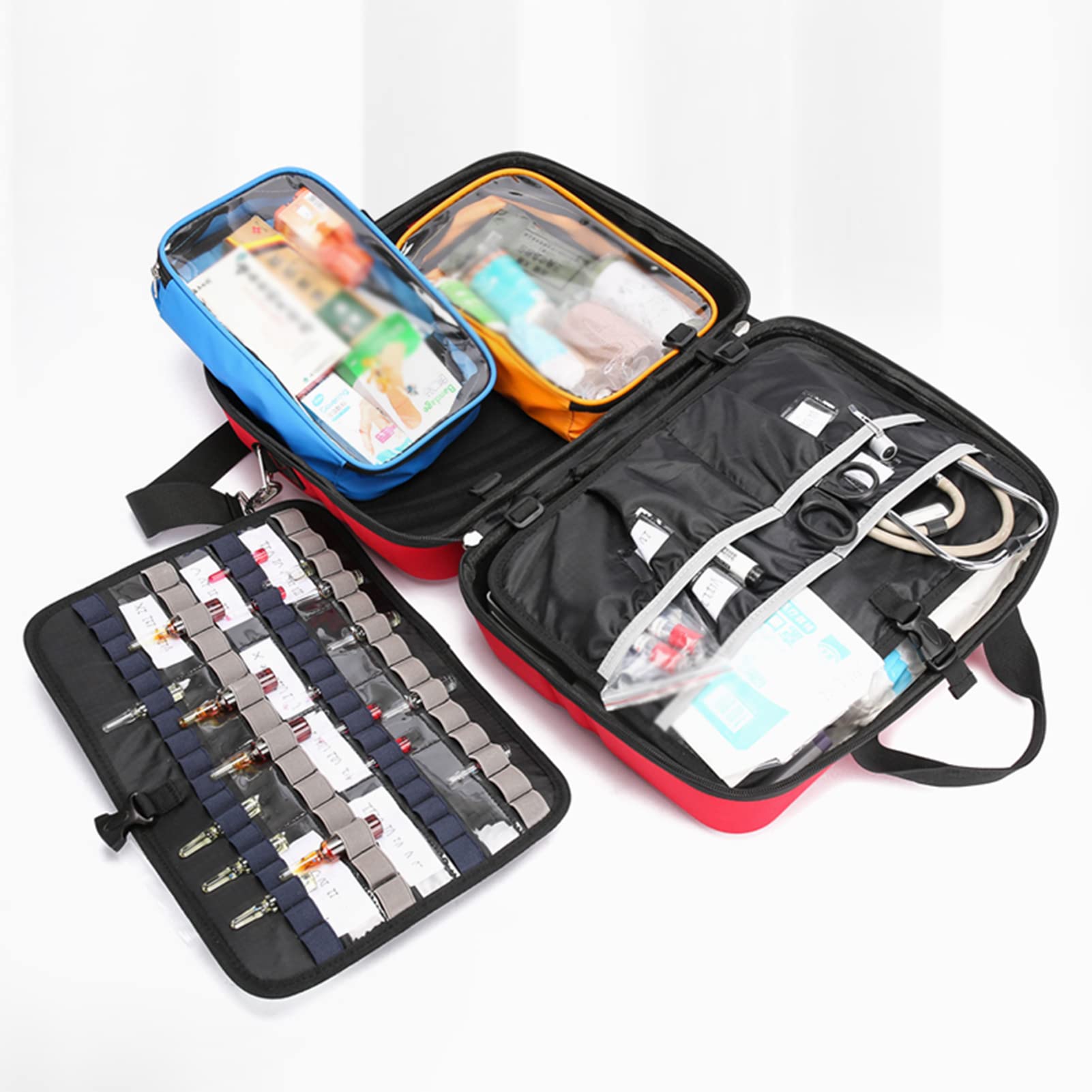 Borsa di pronto soccorso, kit professionale con scomparti multipli per assistenza domiciliare, viaggi o eventi di emergenza, blu navy, 27*20*15cm