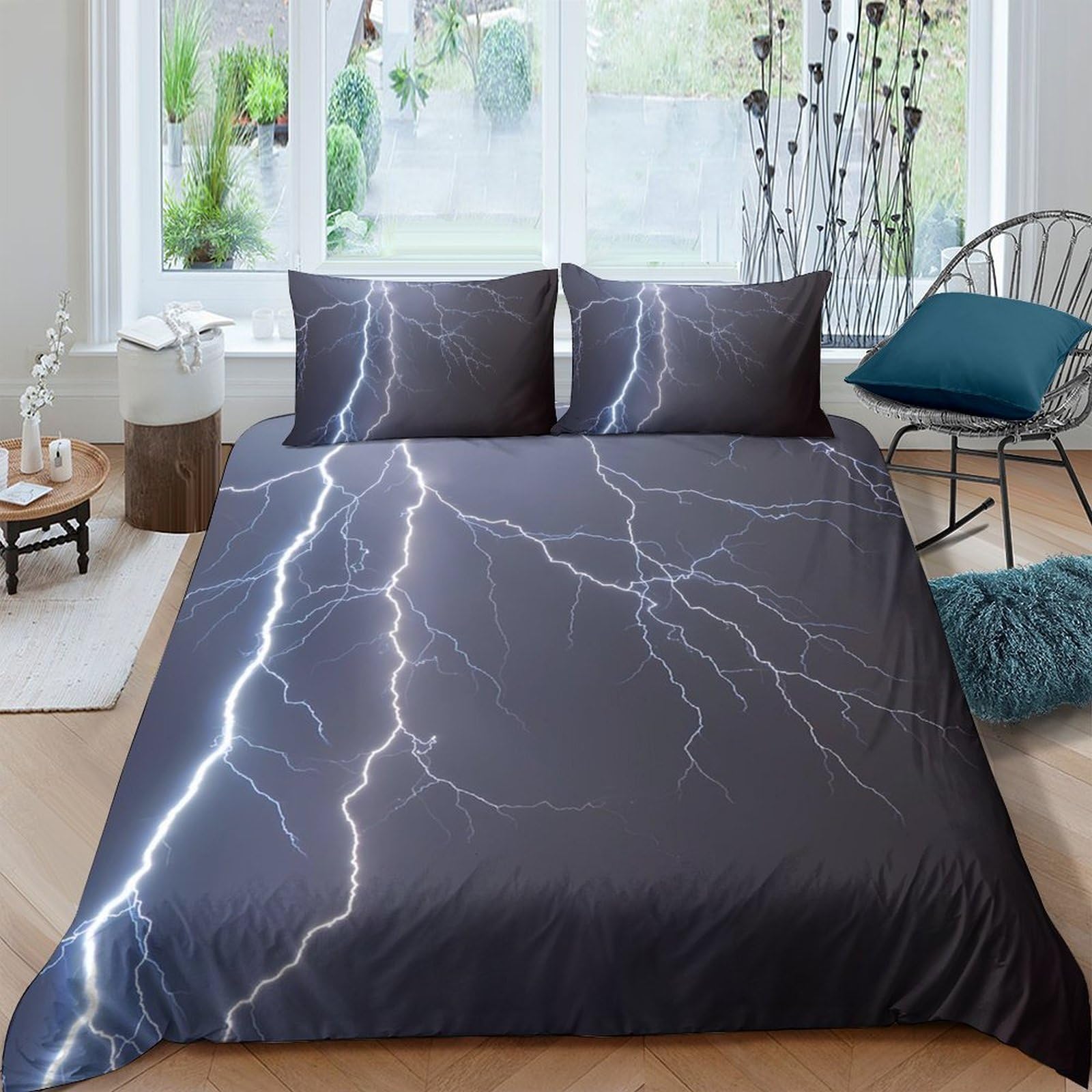 Ctjqhvkz Style-10 3D Printed Lightning Storm Fitted Sheet Microfiber Soft Breathable Thunder Night Bed Cover For Bedroom Dorm Decor Mattress Protection Single（135X200cm）