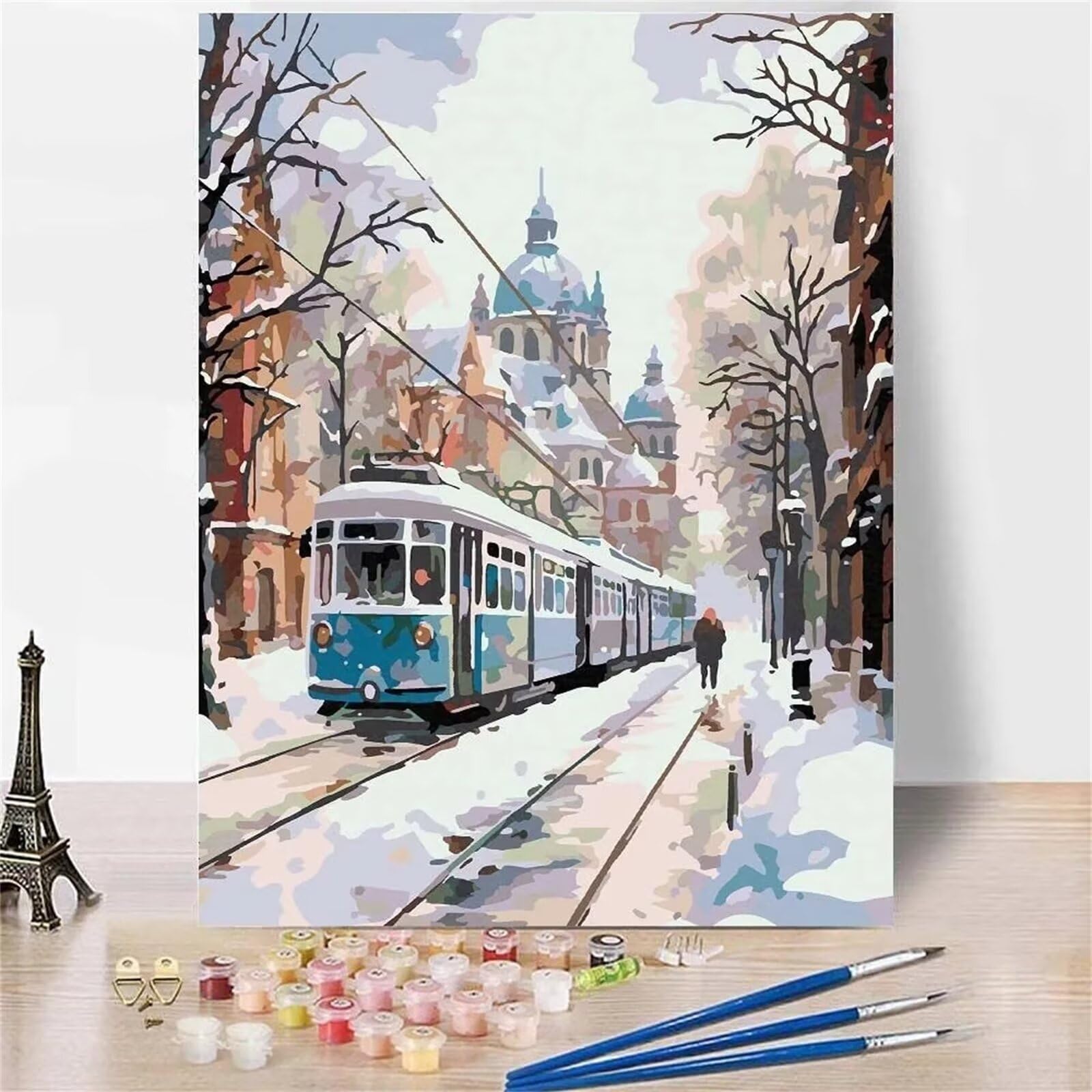 Dipingere con i Numeri Adulti,Città d'inverno Pittura di Numeri a Olio Fai da Te kit di pittura acrilica per adulti Bambini,Con Pennelli e Colori Acrilici per casa Decora Regalo con Telaio,60x75cm