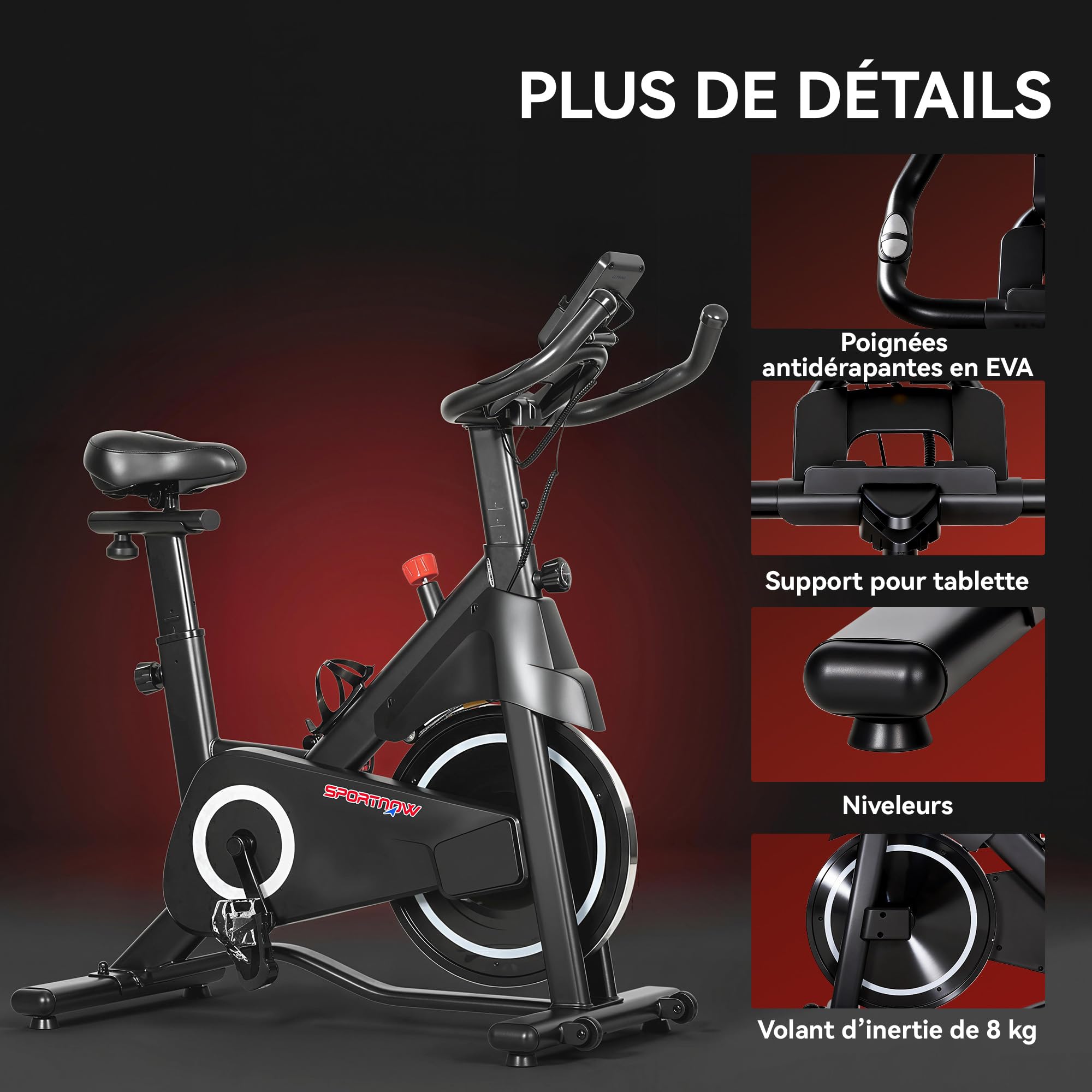 SPORTNOW Vélo d'Appartement avec Résistance Magnétique Réglable, Vélo d'Appartement avec Écran LCD, Siège Confortable, Selle et Guidon Réglables, pour Entraînement Cardio, Capacité 120 kg