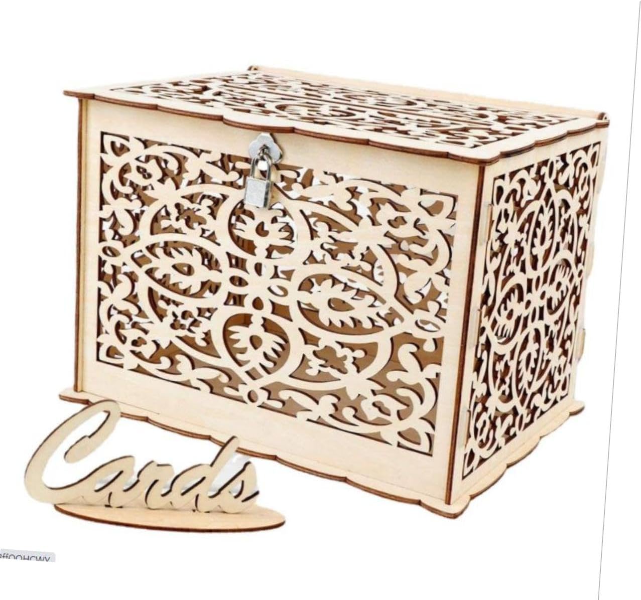 Wooden Wedding Card Box Large Hollow Design Money Envelope Holder Party Cards Case for Reception and Bridal Shower Storage