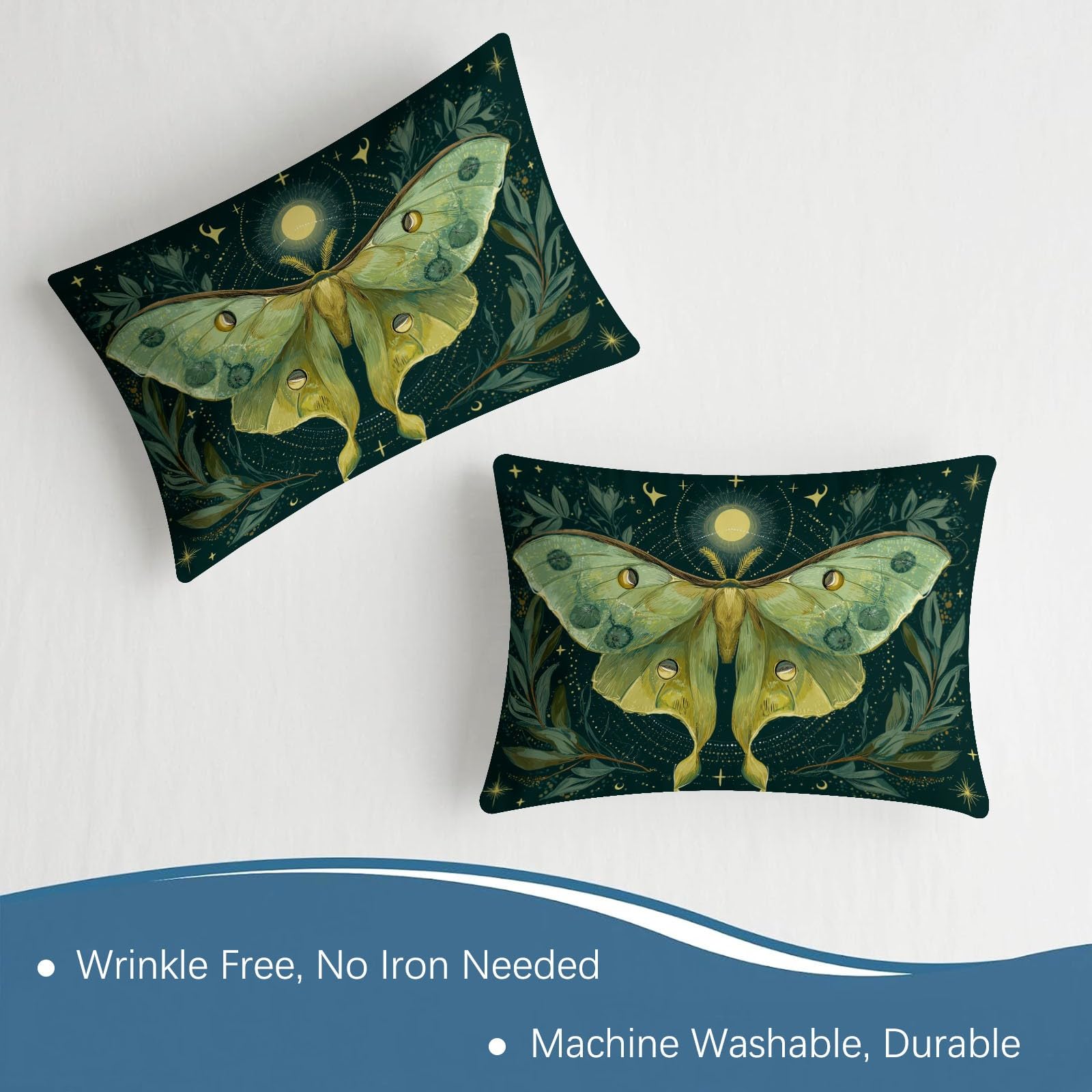 Moth Moon - Lenzuolo con angoli, per letto super king size, 180 x 200 cm, fantasia fantasy, con tasca profonda 30,5 cm, facile da pulire, morbida microfibra spazzolata, resistente al restringimento e