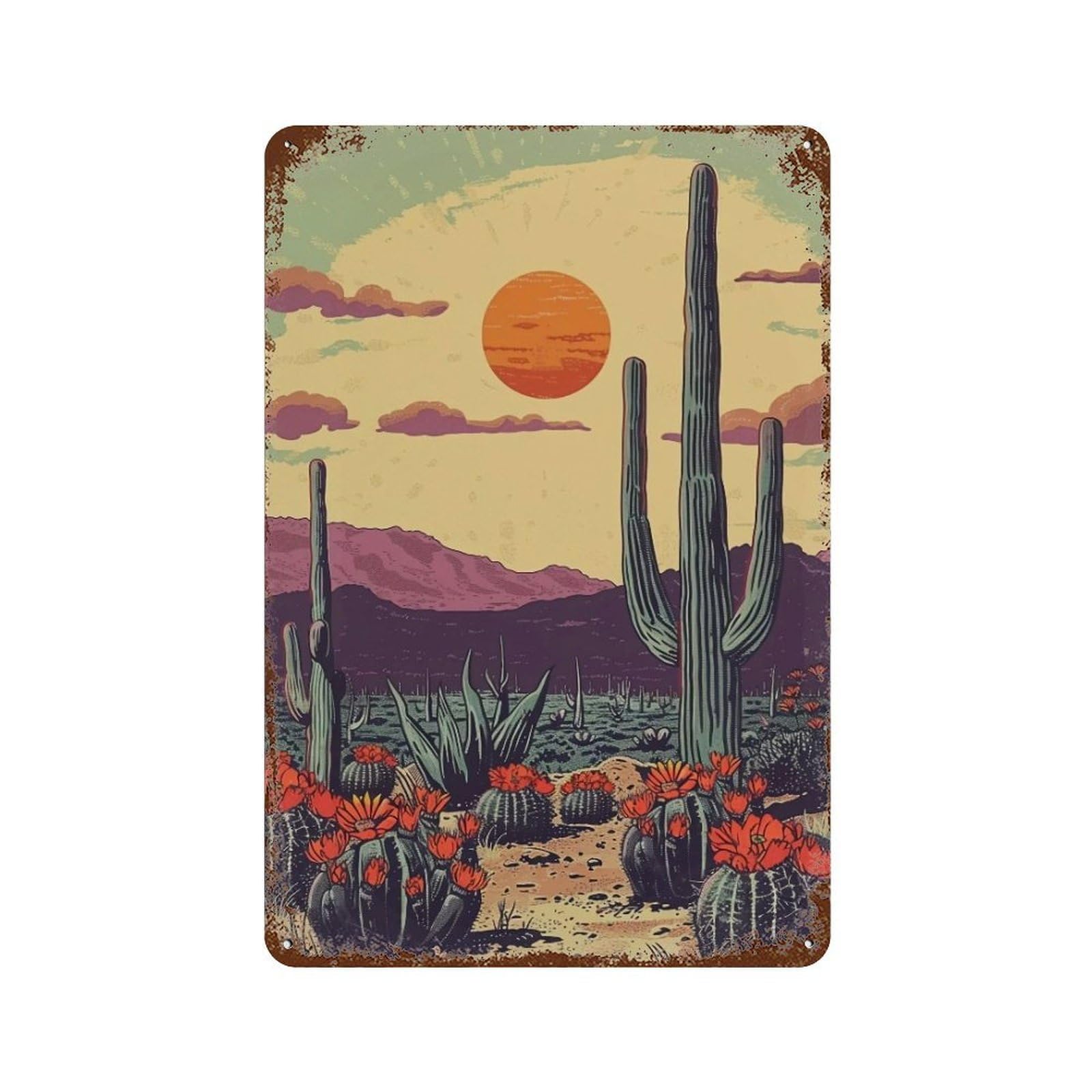 Wujhgrsg Style Retro Flat Sunset Saguaro Desert Floral Vista 01 Wall Art Retro Iron Vintage Metal Tin Sign Poster Modern Decor For Home Cofffee Club Bar Shop 30X20cm