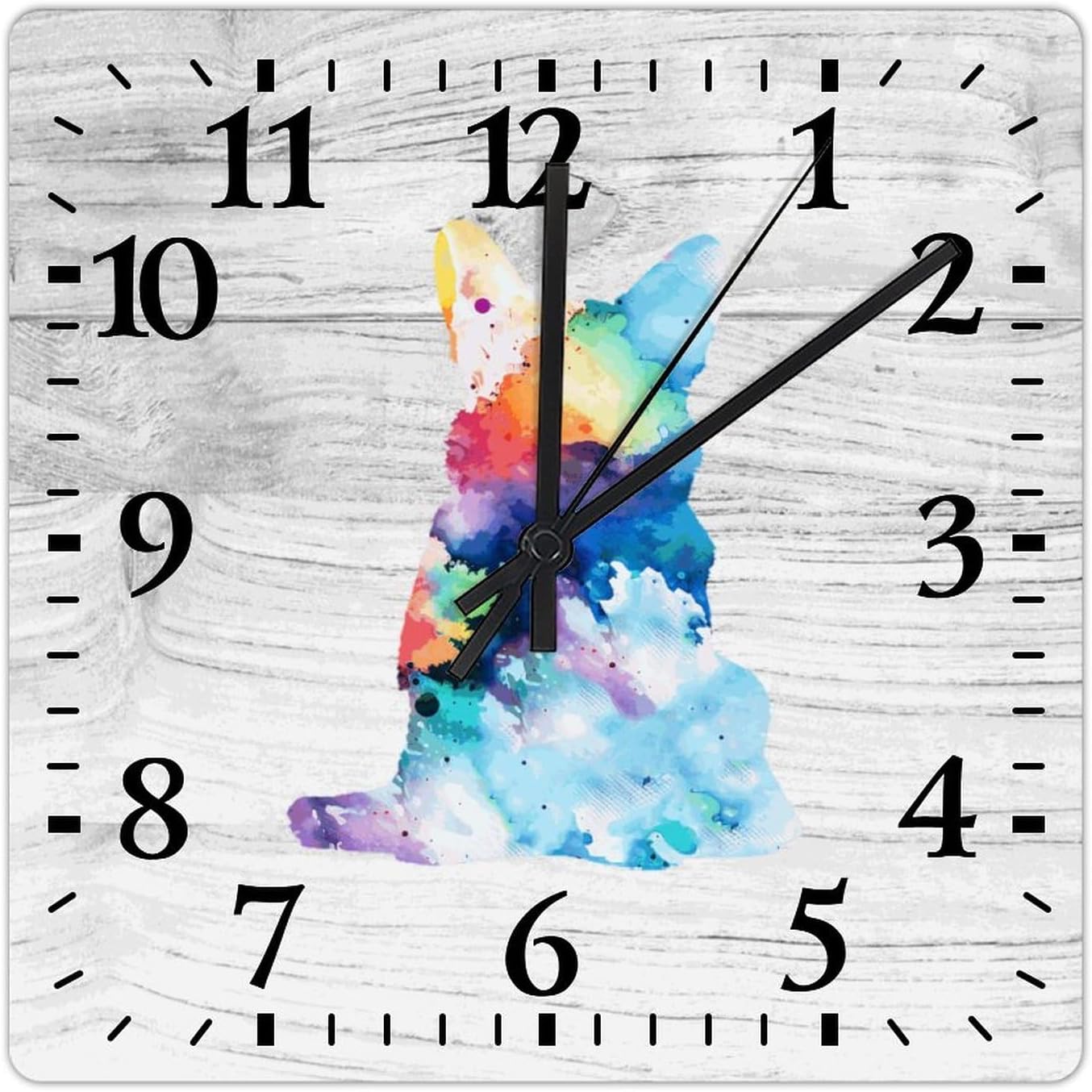 Square Wall Clock Corgi Large Wall Clock Puppy Doggy 15in Square Silent Non-Ticking Unique Wood Clock for Home Office Classroom School Hotels Dog Lover Gift