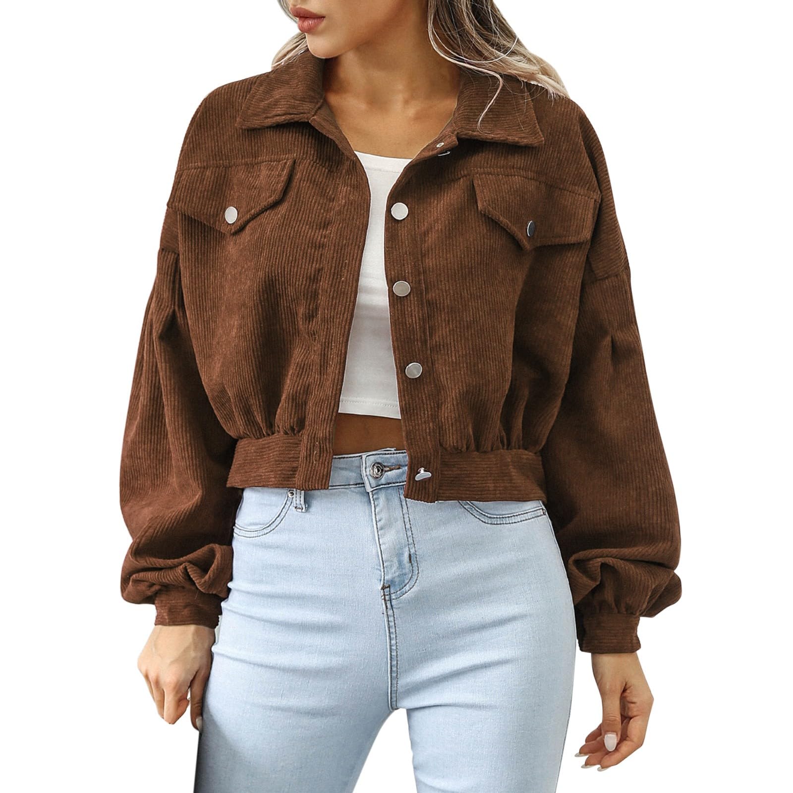 Sunnyuk Cordjacke Damen - Kurzjacke Mit Knopfleiste Für Herbst & Winter