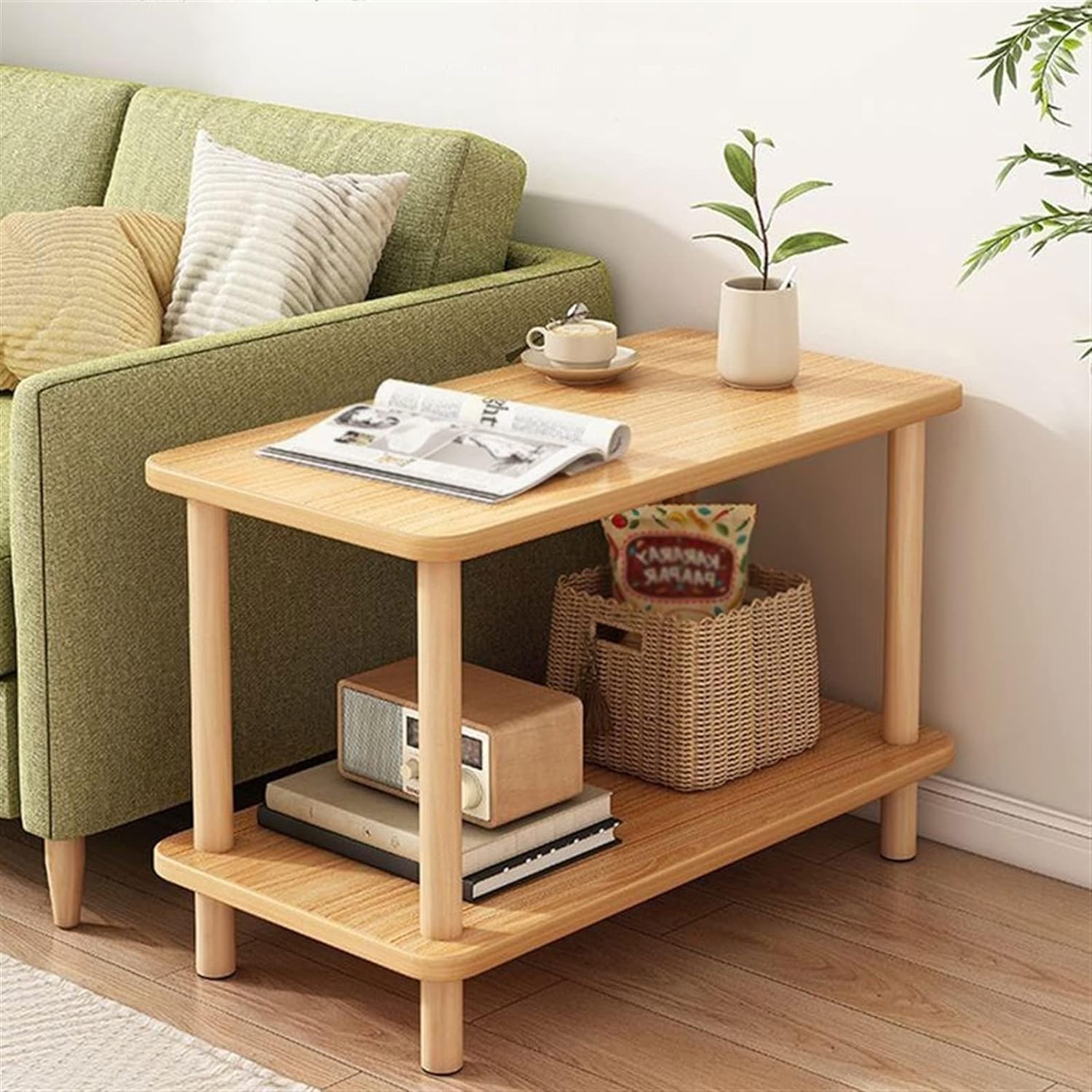 Aimery Office End Table Side Table End Table Wooden Small Side Table Rectangular 2-Layer Small Table Bedroom Living Room Home Tea Table Coffee Table