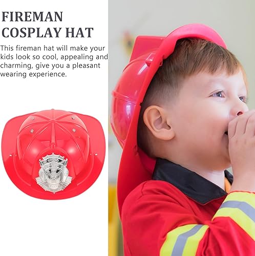 Miniatura 3 de Lurrose Sombrero de bombero de plástico para niños, sombrero de bombero rojo, casco de bombero, casco de bombero para niños, accesorio de disfraz