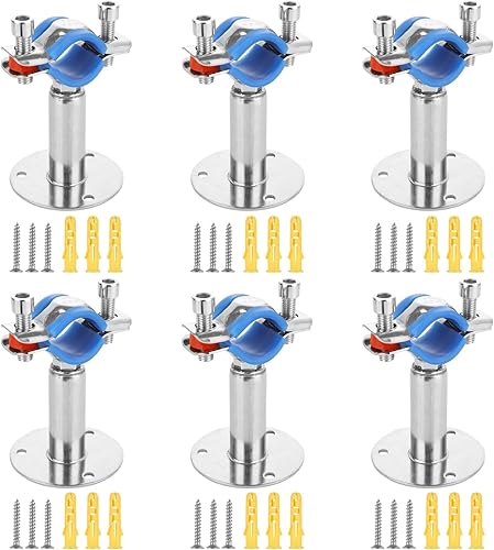 CertBuy 6 soportes de tubo ajustables de acero inoxidable para montaje en pared, abrazadera de soporte de correa de tubo ajustable, adecuado para