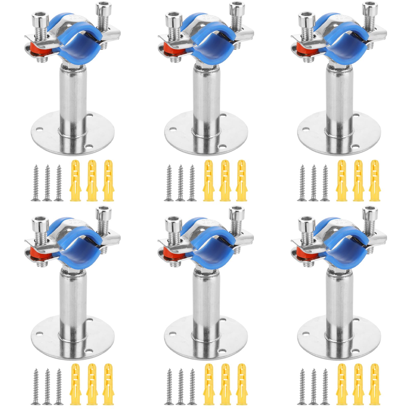 CertBuy 6 soportes de tubo ajustables de acero inoxidable para montaje en pared, abrazadera de soporte de correa de tubo ajustable, adecuado para tubos de 3/4 pulgadas de diámetro (25-28 mm) con