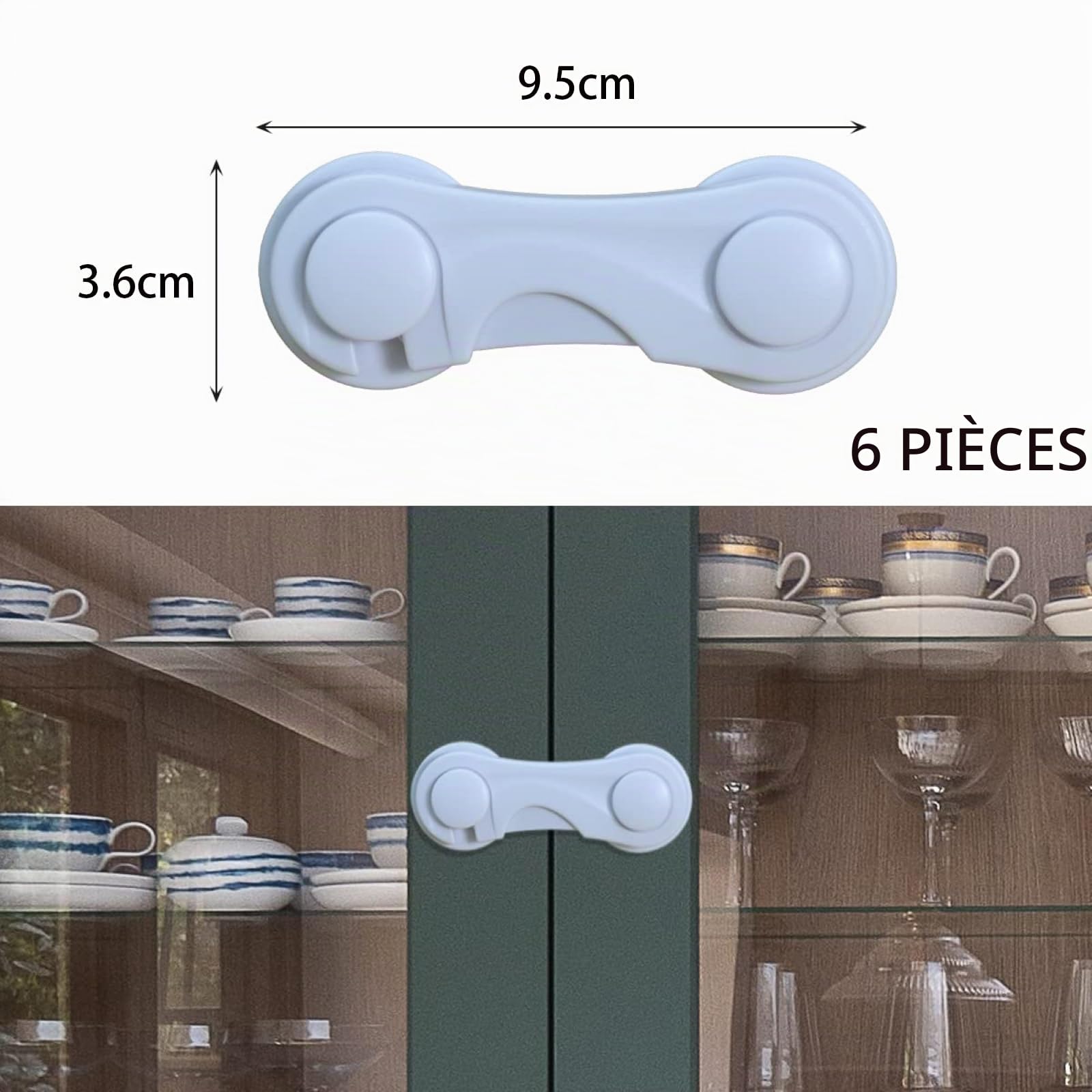 Lot de 6 verrous d'armoire de sécurité pour enfants, tiroirs, verrous d'armoire et de tiroir, ruban adhésif puissant, sans perçage, durable, blanc, idéal pour meubles, cuisine, porte d'armoire