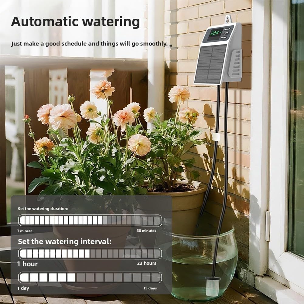 Dispositivo di irrigazione solare temporizzato con grado di impermeabilità IPX5 e durata della batteria di 30 giorni per kit di cura delle piante da giardino