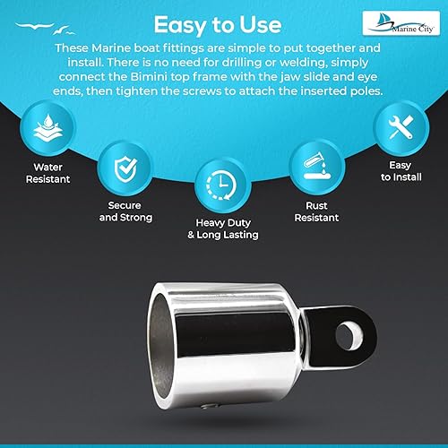 Miniatura 4 de MARINE CITY Extremo exterior redondo de acero inoxidable de grado 316 para Bimini Top 1 pulgada para marines - Barcos - Barcos - Yates