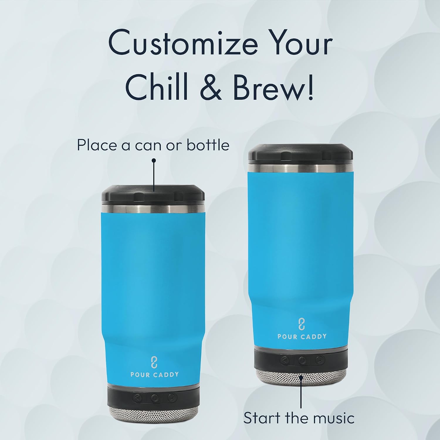 Vibe 4 In 1 Bluetooth Speaker Cup, Insulated Can and Bottle Holder for Hot or Cold Drinks, Double Wall Stainless Steel Drinkware, Fits 12 oz Cans or 14 oz Liquid, Water Blue
