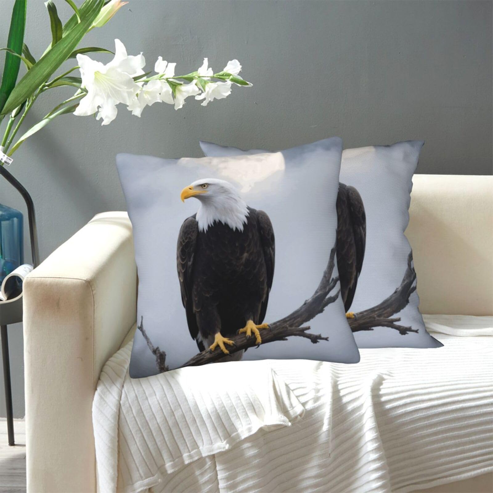 FekiLoot Decorative Throw Pillow Covers Modern Farmhouse Pillowcase Double Sided Cozy Cushion Cover for Sofa Couch Bed 16"X16" Eagle Full Moon