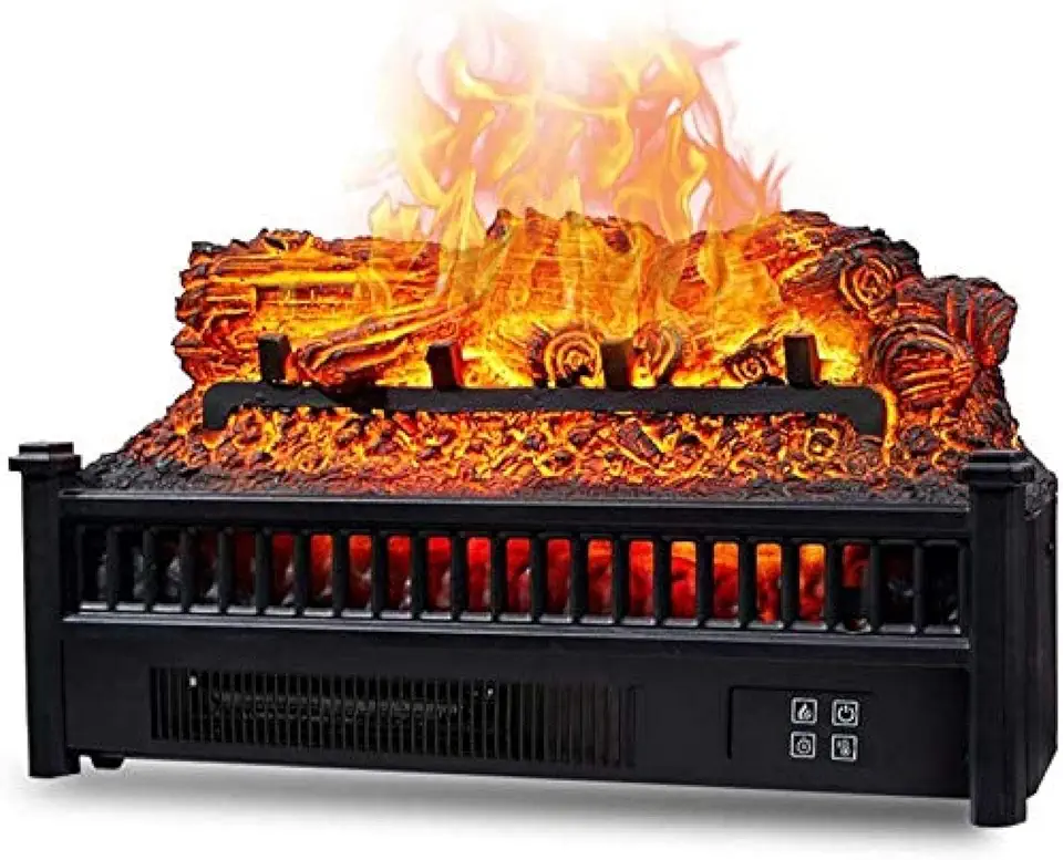 Lareira elétrica autônoma preta com controle remoto, fogão elétrico aciona aquecedor de toras com efeito de chama real, proteção contra superaquecimento, potência de 1800 W 69Tranquilidade