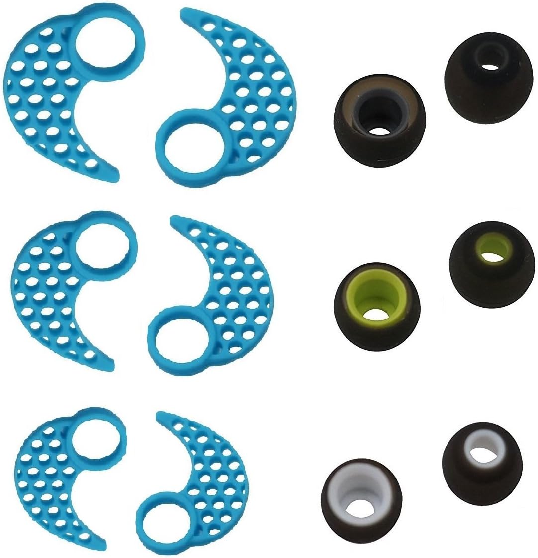 Ear Fins for JayBird BlueBuds X,BLUEWALL Replacement Eartips Ear Fins Ear Hooks Ear Cushions Set for Jaybird X2 X,SML 3 Size 3 Pair Ear Tips and Ear Fins Set Blue