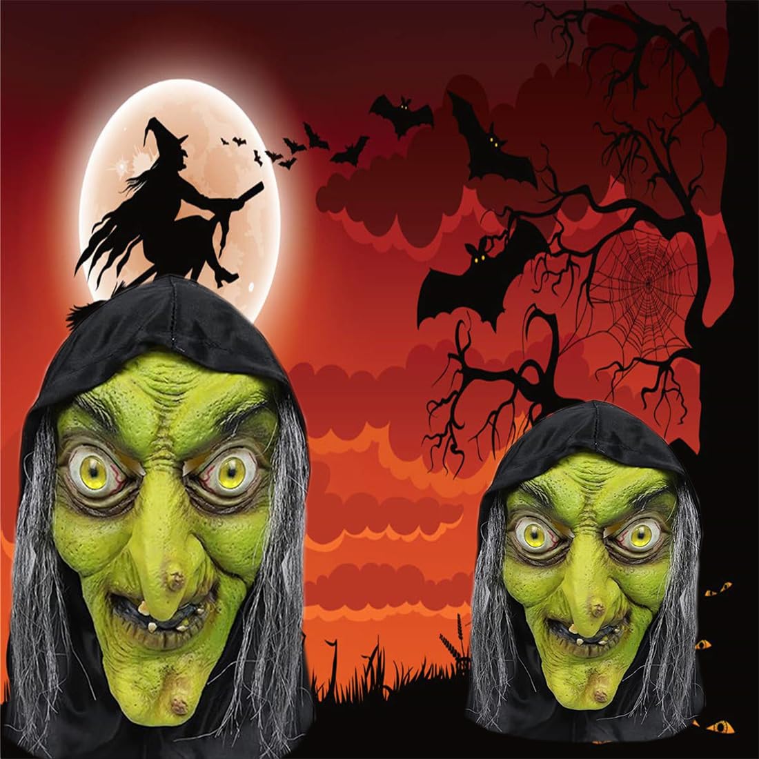 Mltao Alte Hexe Maske Mit Haar & Hut – Latex Halloween Maske Für Kostüm-Partys