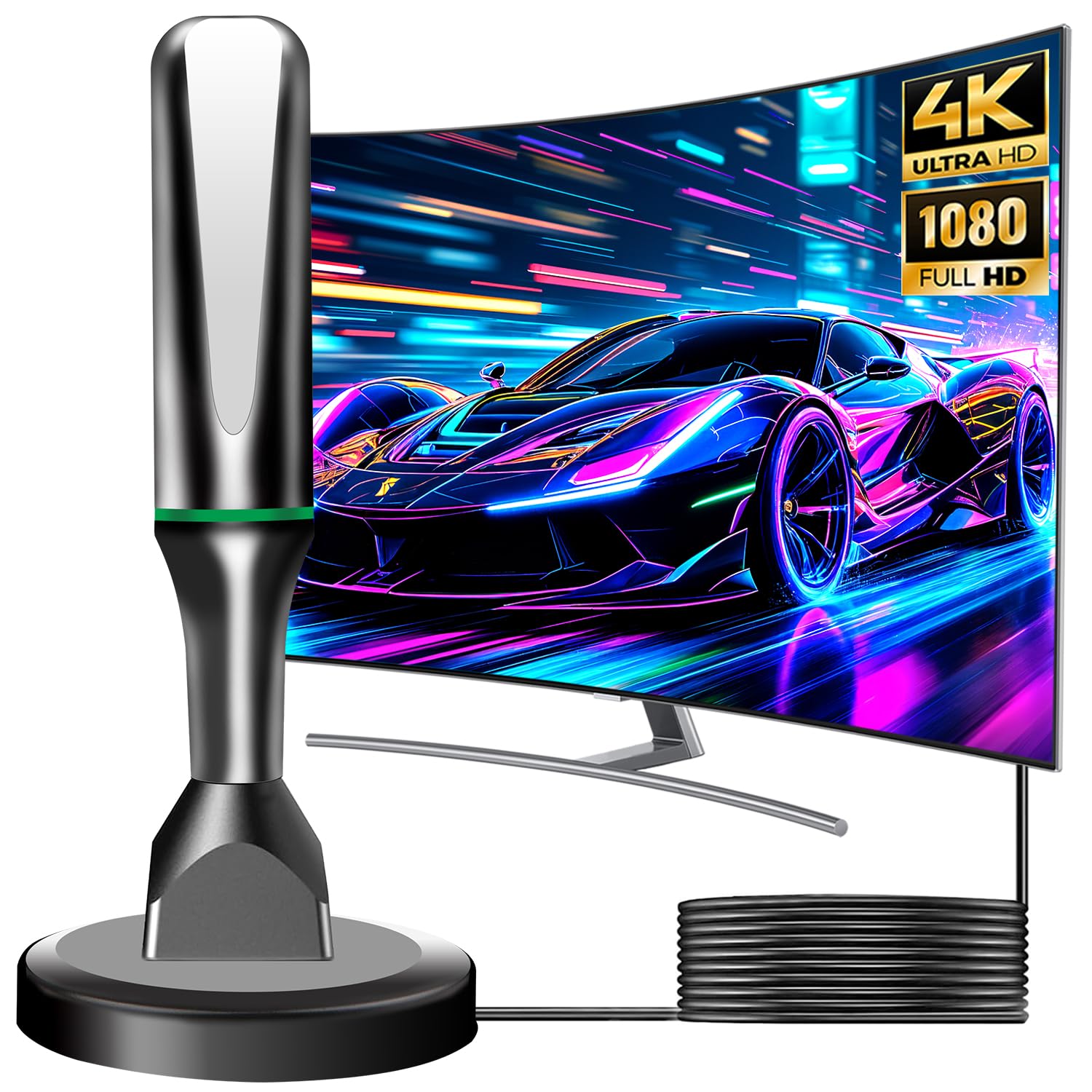 TV Antenna for Smart TV Indoor, 2026 HD Antenna with Strong Magnetic Base, 360°&Long Range Reception TVs Antenna for Local Channels, Easy Setup