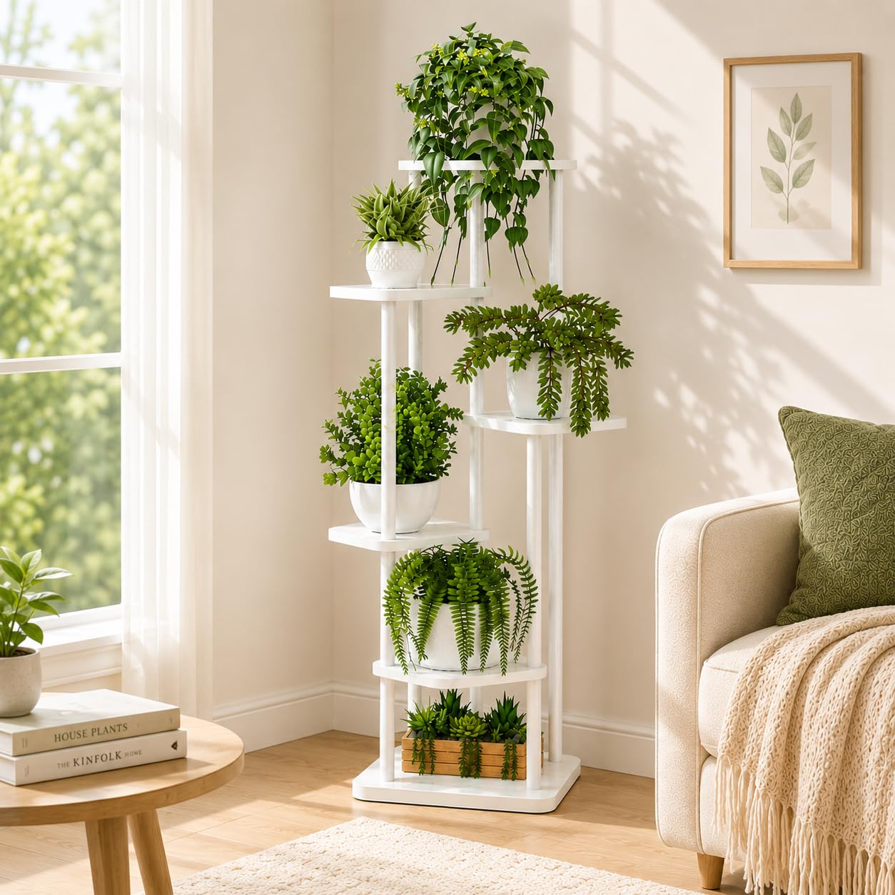 Support pour plantes d'intérieur et d'extérieur pour plusieurs plantes, support multifonction pour plantes, convient pour le salon, la salle de bain, le balcon (6 niveaux, blanc)