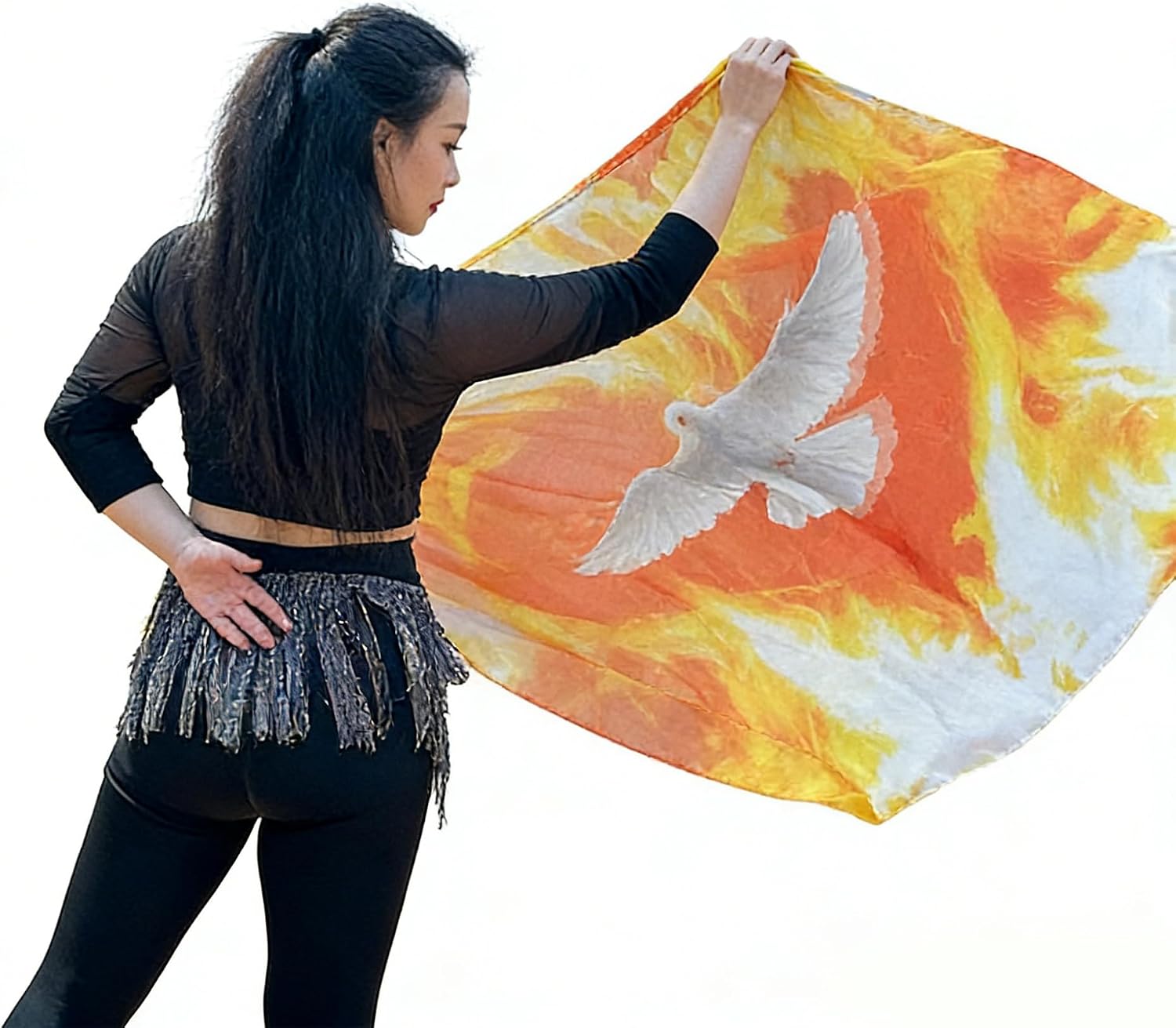 2 pcs Worship Flags for Dance Church with Scalable Rod Praise Flags for Worship Chiffon Dance Banner (Orange-White, 43X67 inch)