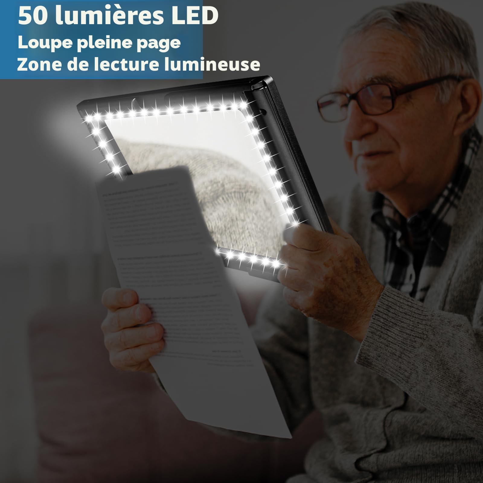 NZQXJXZ 5X Loupe de Lecture, Loupe Grossissante avec 50 Lumineuse LED et Support Pliant Mains Libres, Loup e Eclairante pour Les Personnes âgées, Les Bijoux, Le Travail, la Couture, la Mauvaise Vue