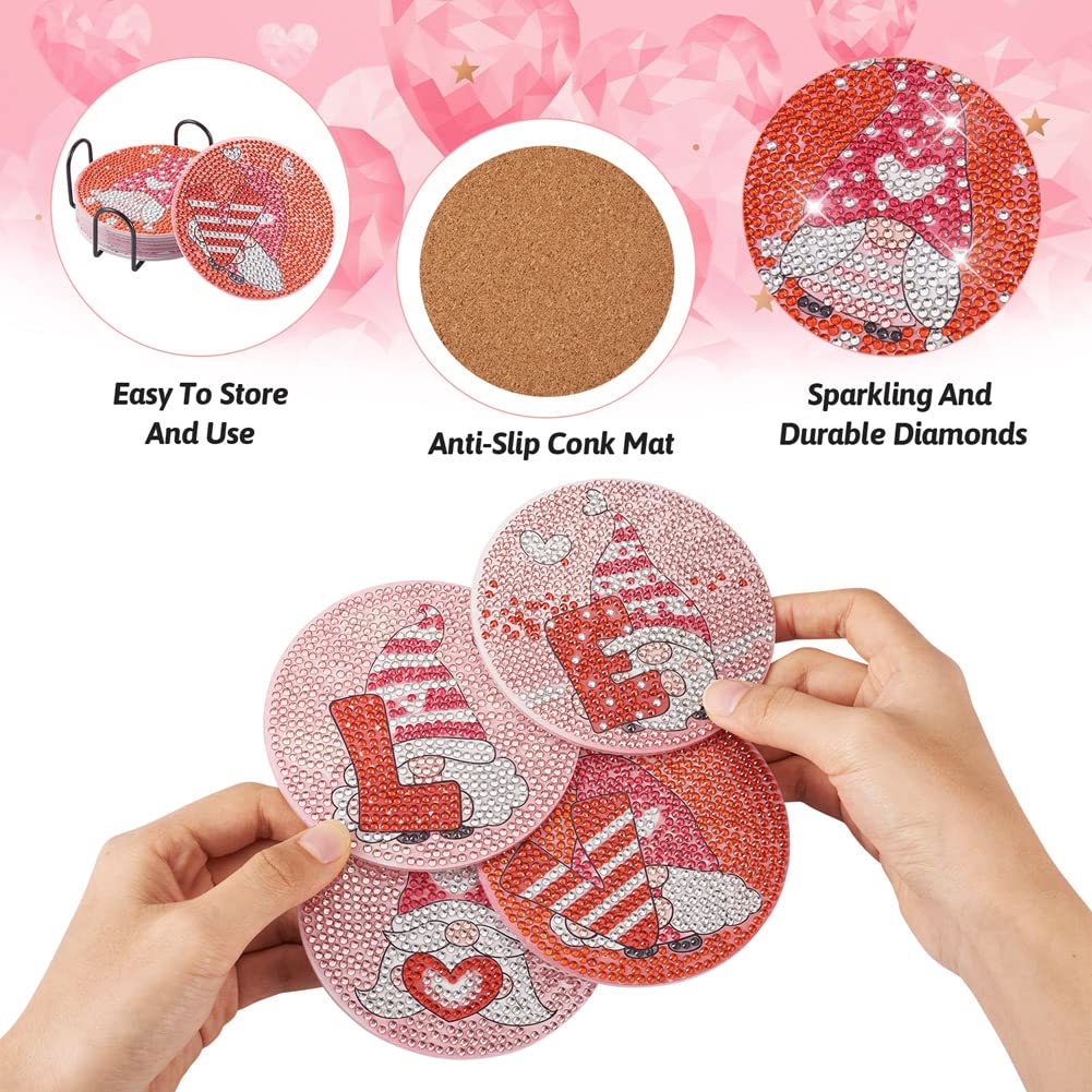 Cheriswelry 8Pcs 5D DIY Diamond Painting Kits with Coaster Holder Gnome Pattern Coaster Diamond Art Kits for Mother's Day - Image 3
