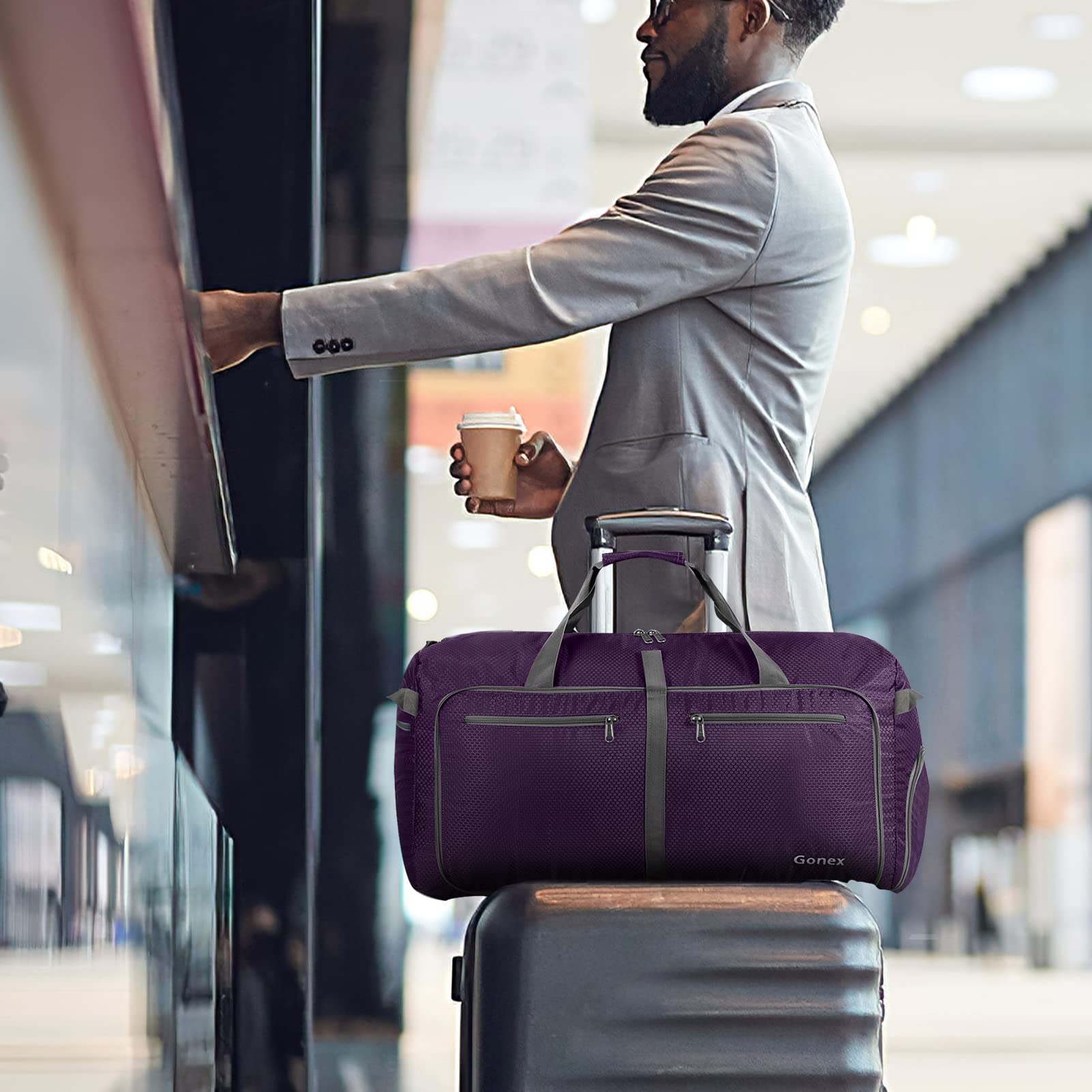 Gonex Leichter Faltbare Reise-Gepäck 80L, Farbe: Schwarz, Duffel Taschen Uebernachtung Taschen/Sporttasche für Reisen Sport Gym Urlaub