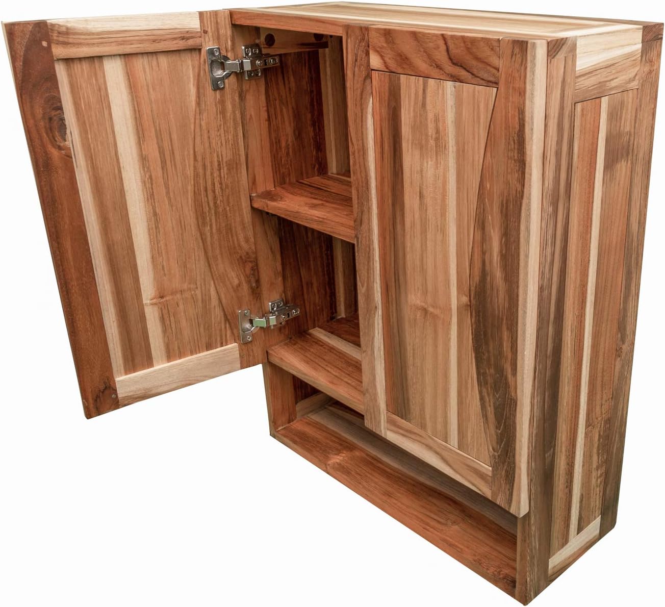 EcoDecors 100% Solid Teak Wood, Medicine Chest, Hanging Wall Cabinet (Curvature) Soft Close Doors, Hanging Wall Cabinet in Natural Color