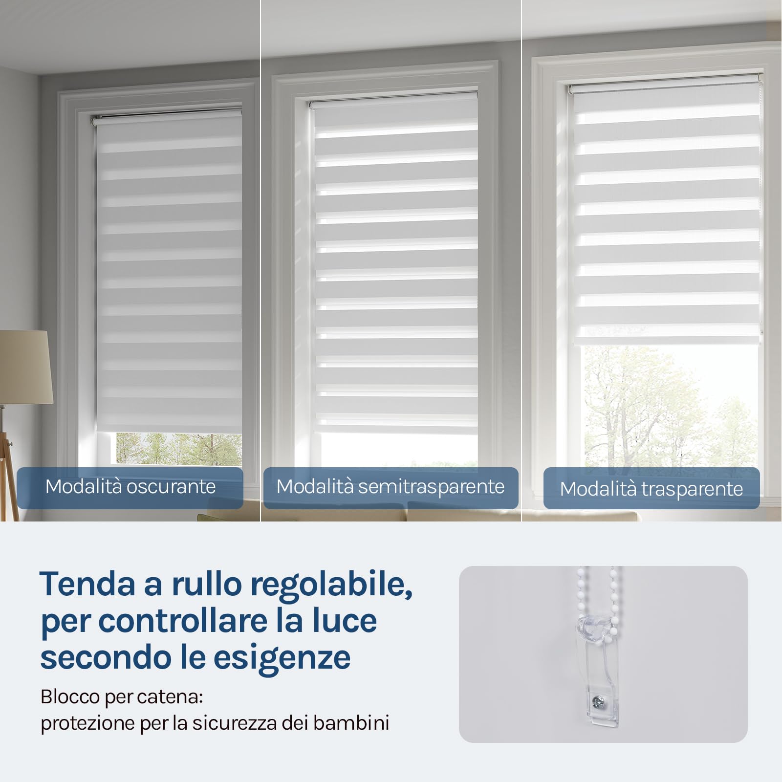 WOLTU Tenda a Rullo Giorno e Notte senza Foratura, Preassemblata, Tenda Oscurante e Filtrante, Doppio Strato per Finestra e Porta, 55x120 cm [Larghezza Tessuto: 51 cm], Bianco
